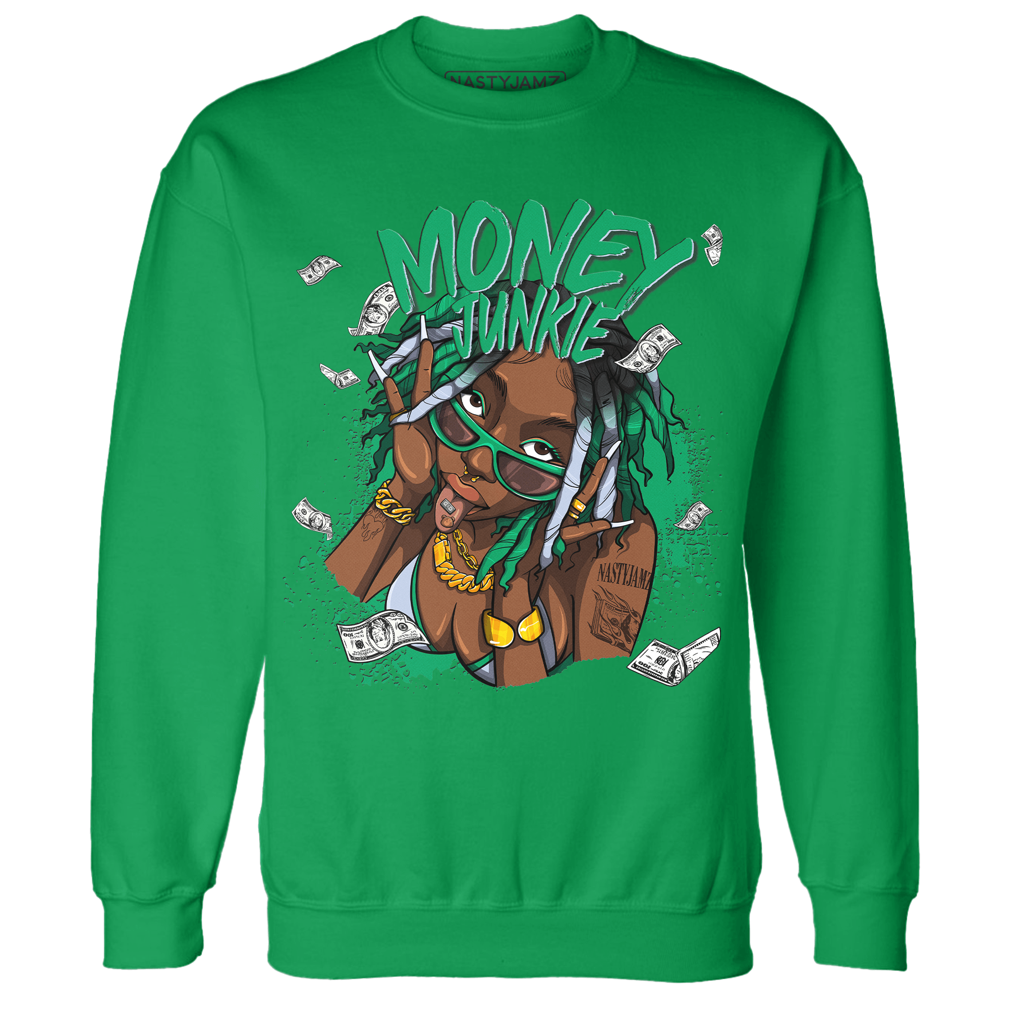 Lucky Green 5s Sweatshirt Match Money Junkie - NastyJamz