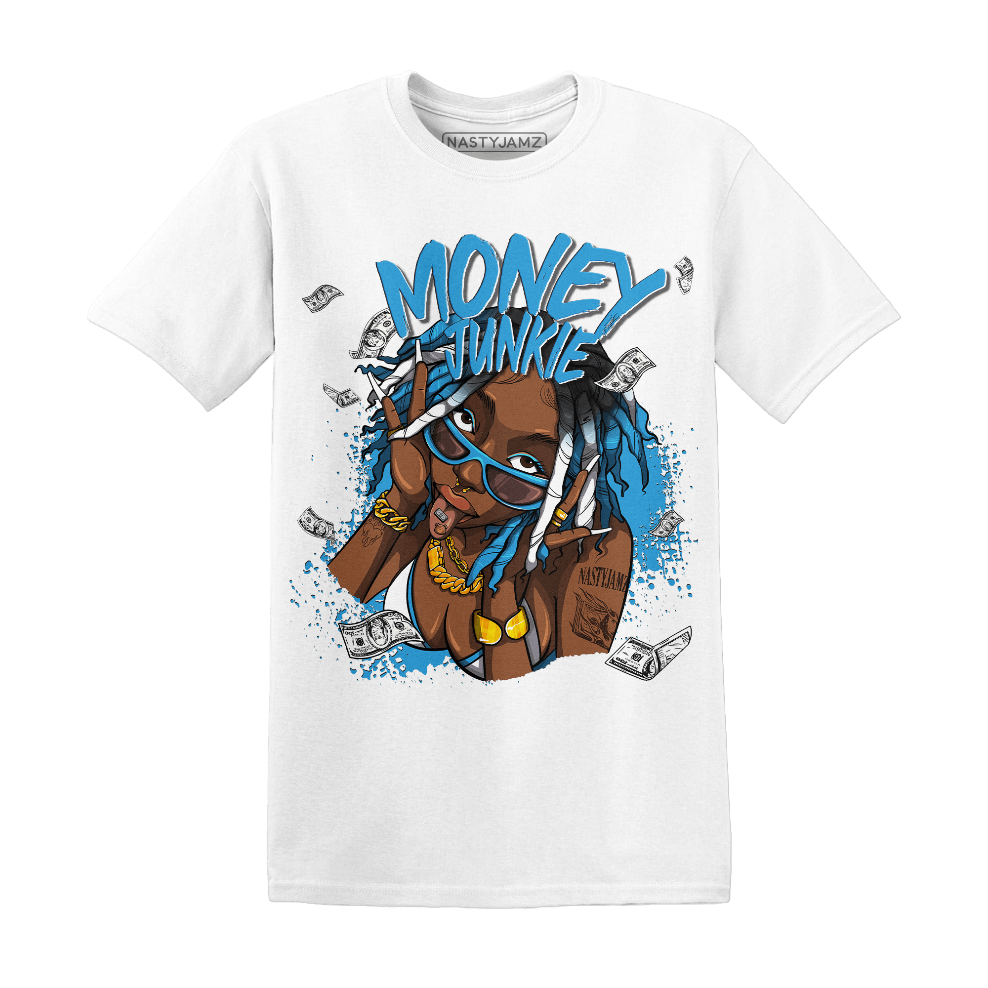 Powder Blue 9s T Shirt Match Money Junkie - NastyJamz