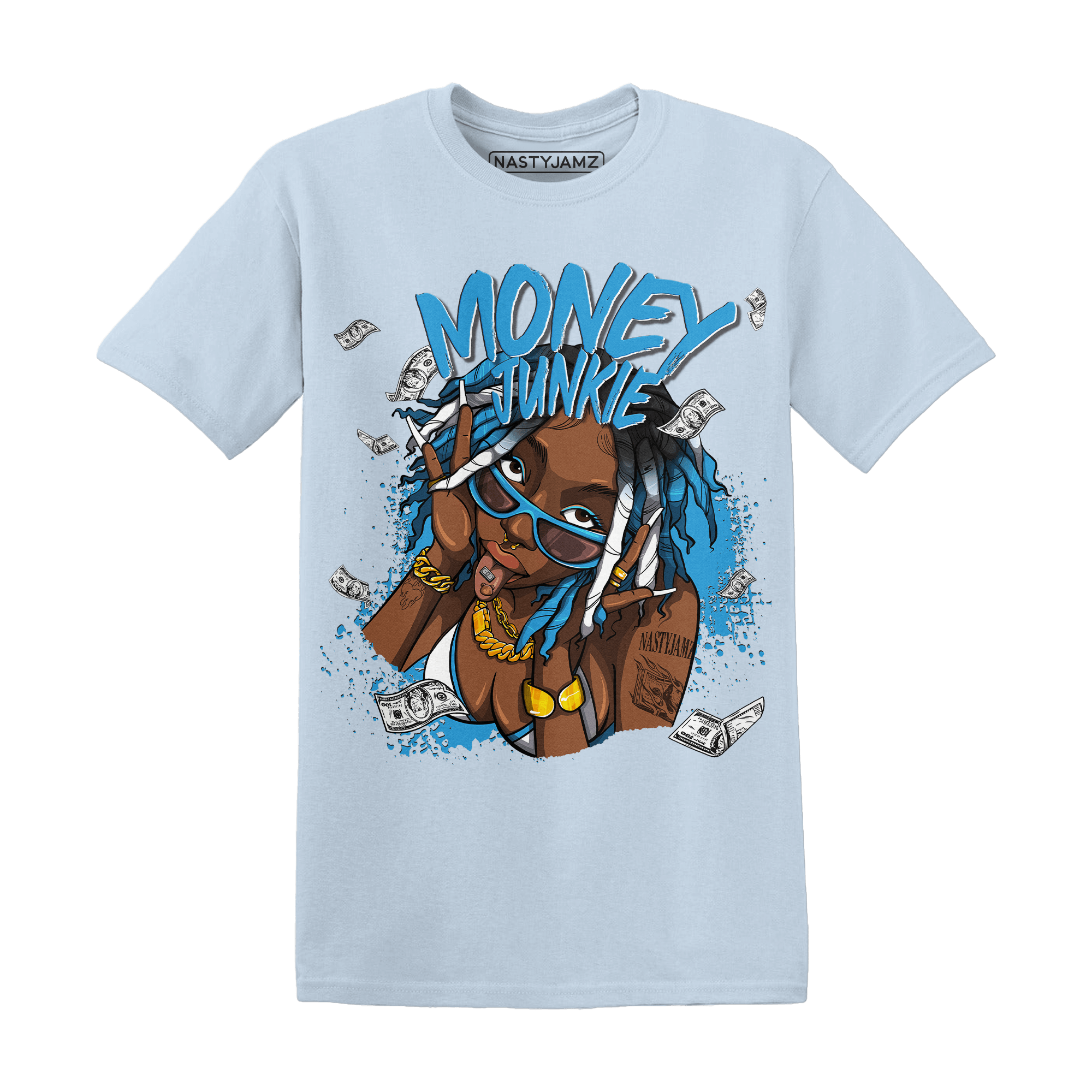 Powder Blue 9s T Shirt Match Money Junkie - NastyJamz