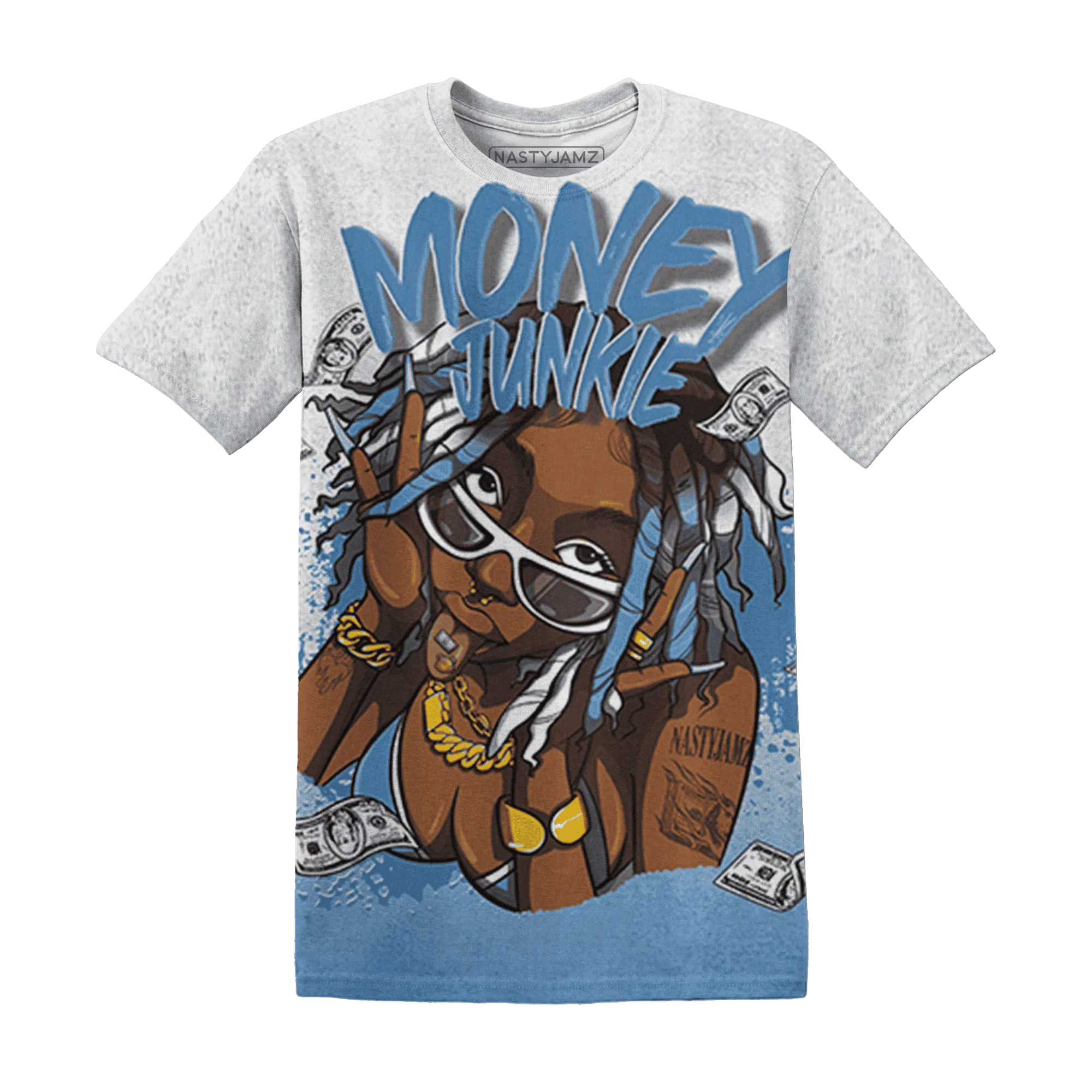 Carolina-Blue-Univercitii-17s-T-Shirt-Match-Money-Junkie-3D
