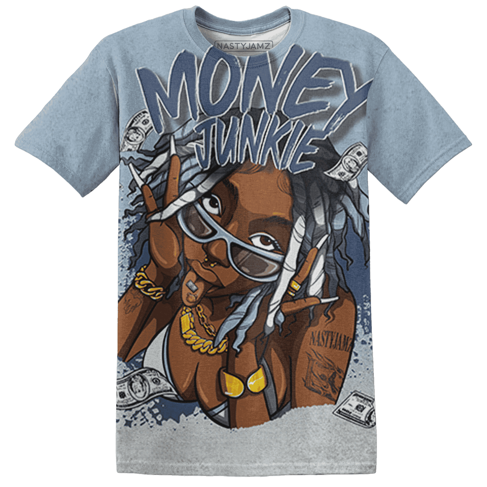 Mid Diffused Blue Grey 1s T Shirt Match Money Junkie 3D All-Over Print - NastyJamz