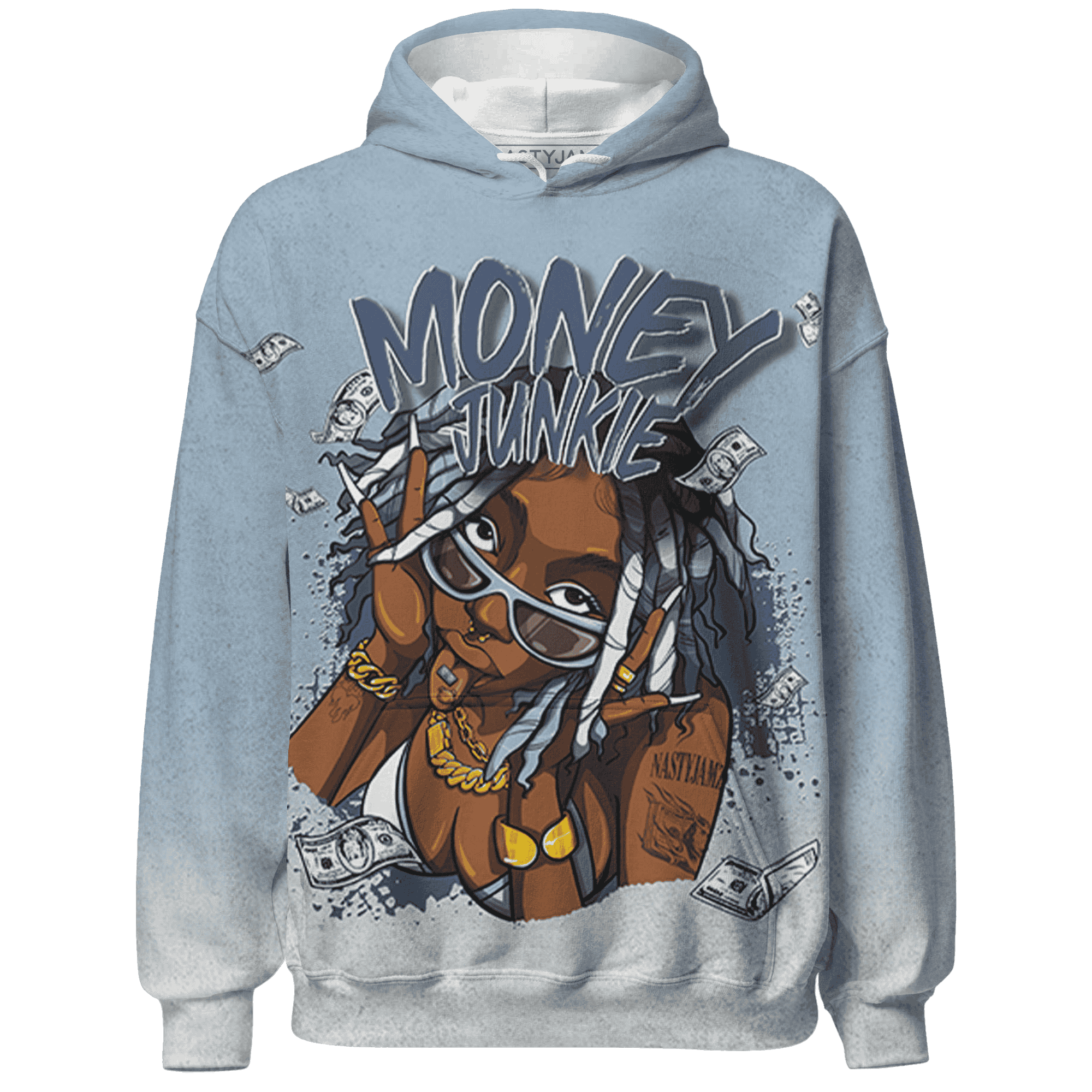 Mid Diffused Blue Grey 1s Hoodie Match Money Junkie 3D All-Over Print - NastyJamz