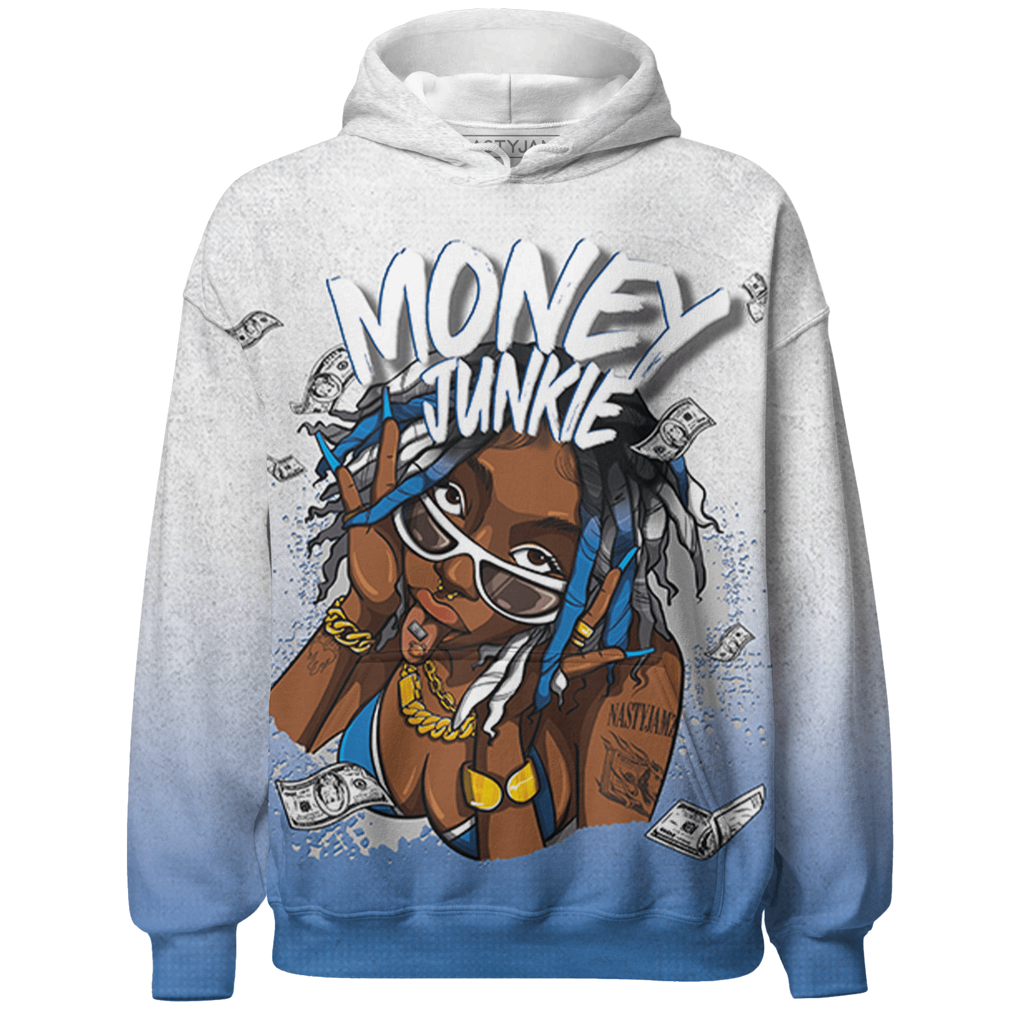 Industrial Blue 4s Hoodie Match Money Junkie 3D All-Over Print - NastyJamz