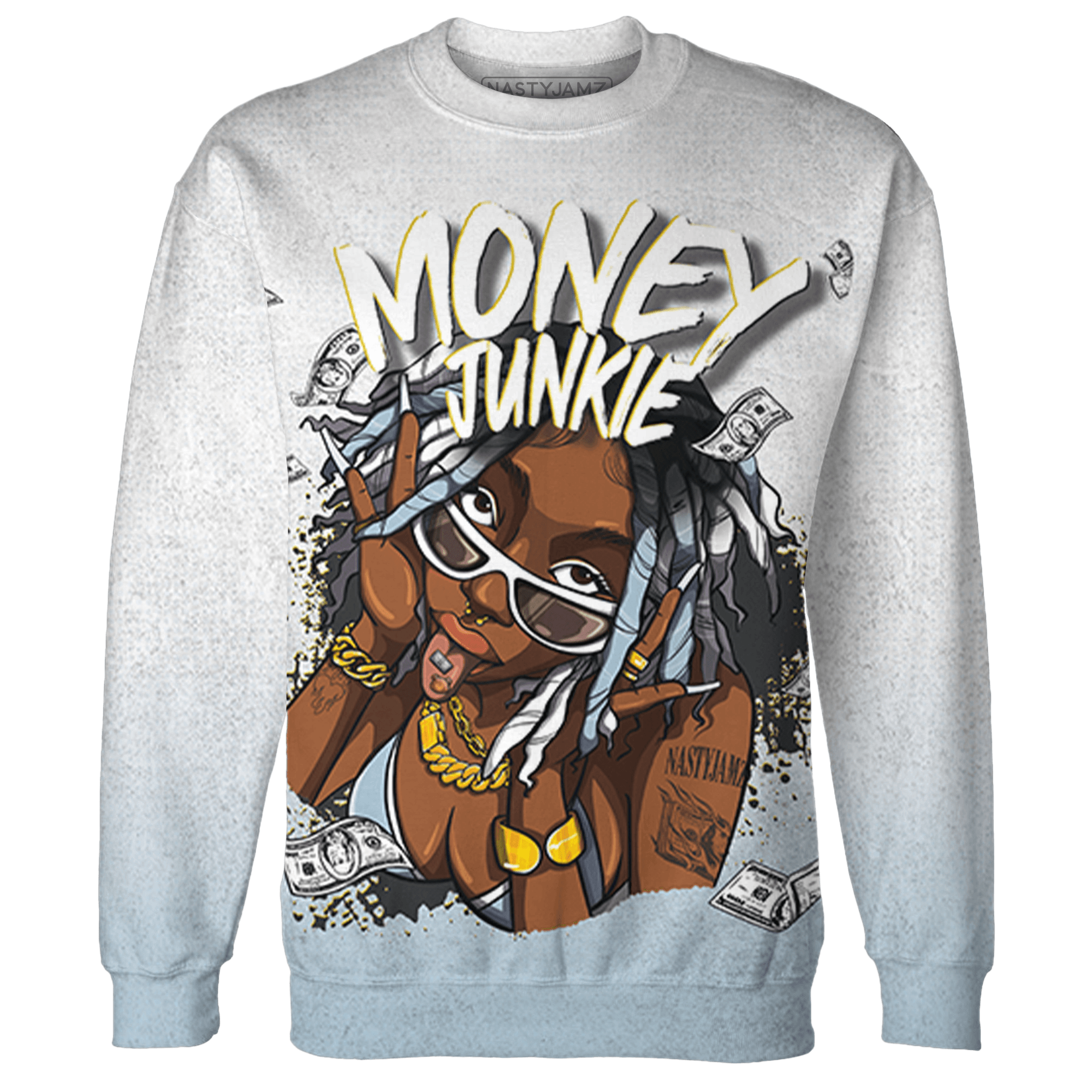 Blue Grey 13s Sweatshirt Match Money Junkie 3D All-Over Print - NastyJamz