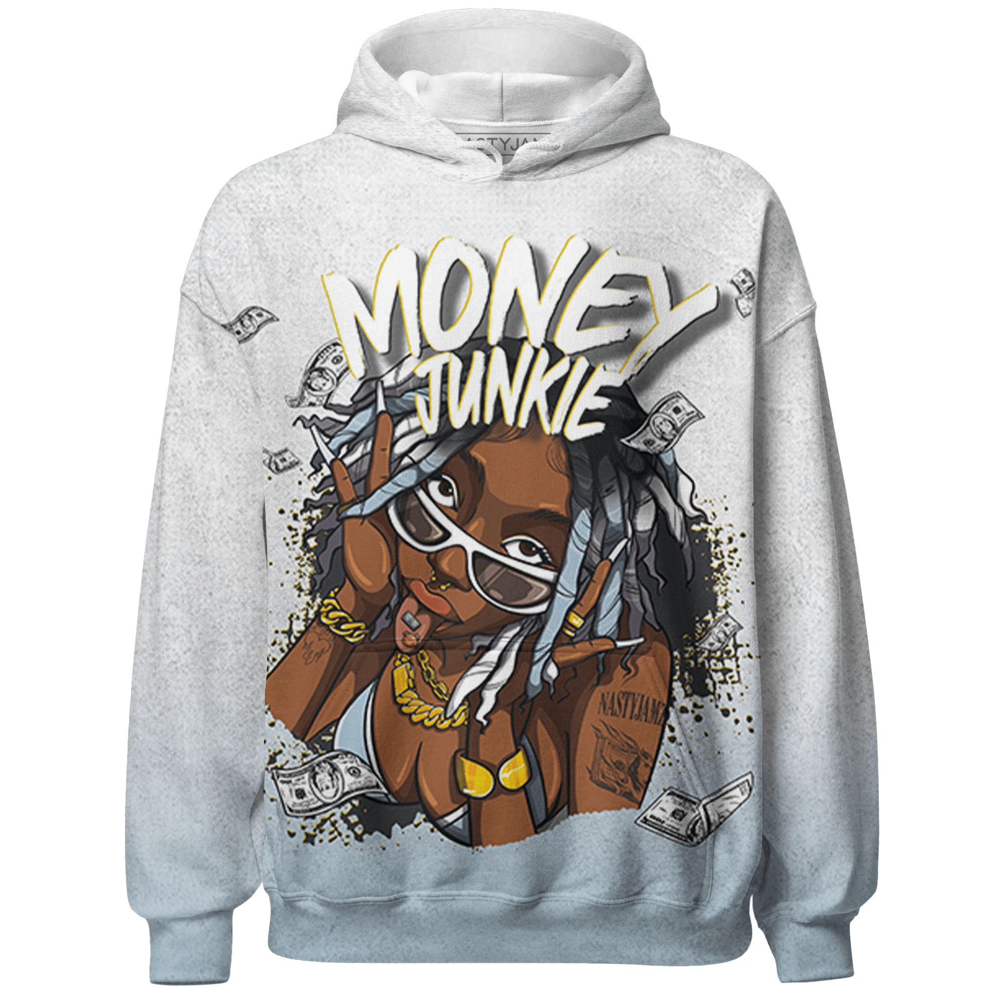 Blue Grey 13s Hoodie Match Money Junkie 3D All-Over Print - NastyJamz