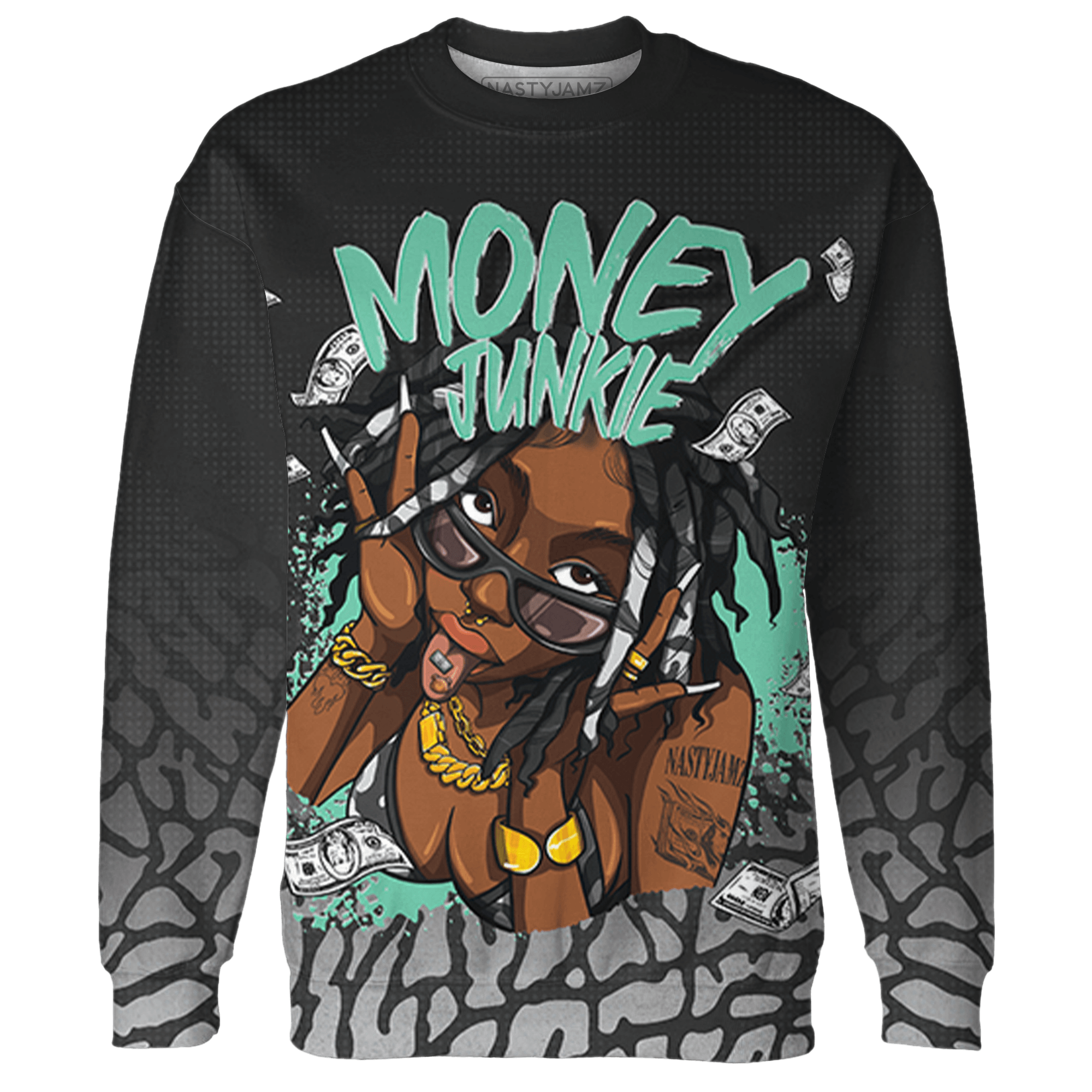 Green Glow 3s Sweatshirt Match Money Junkie 3D All-Over Print - NastyJamz