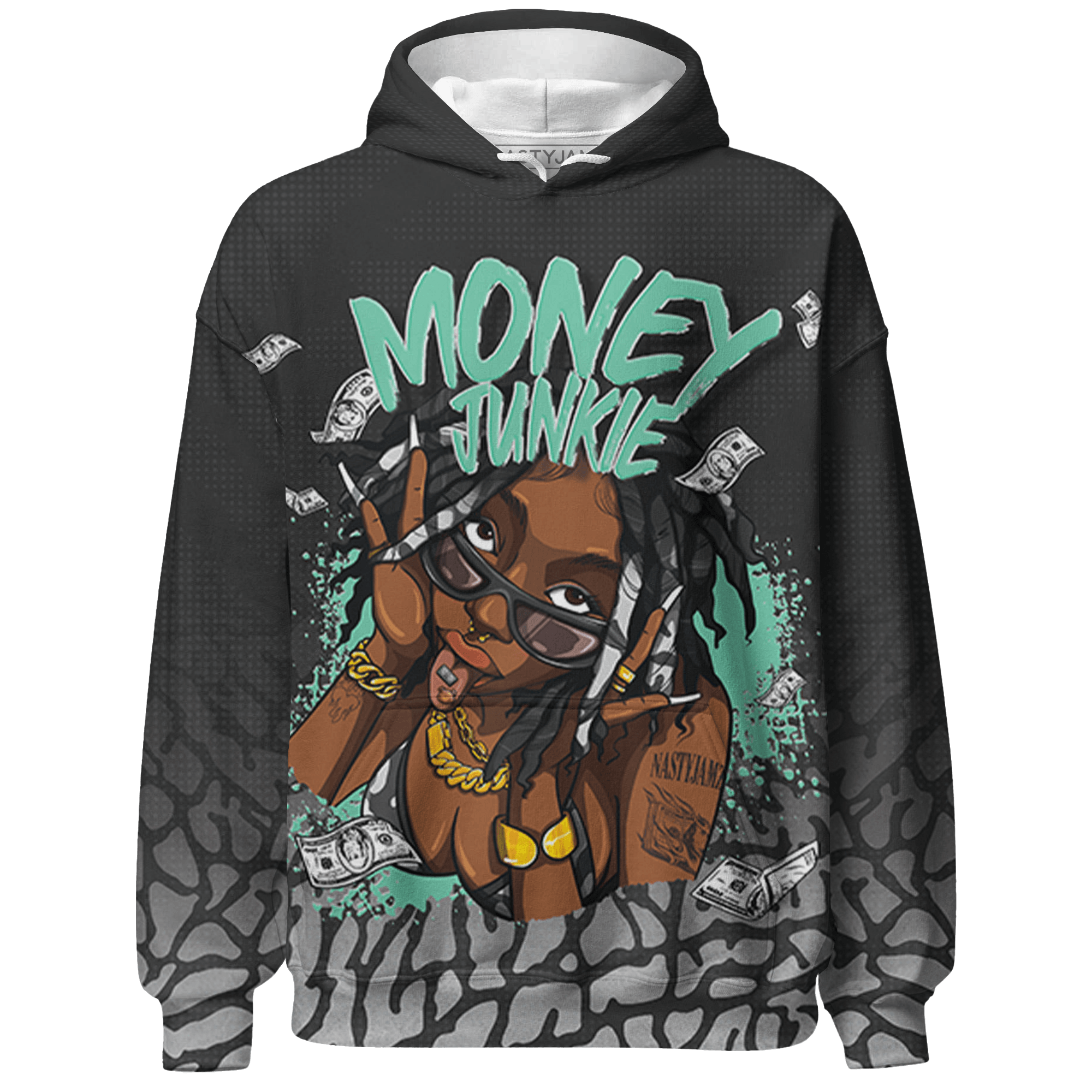 Green Glow 3s Hoodie Match Money Junkie 3D All-Over Print - NastyJamz
