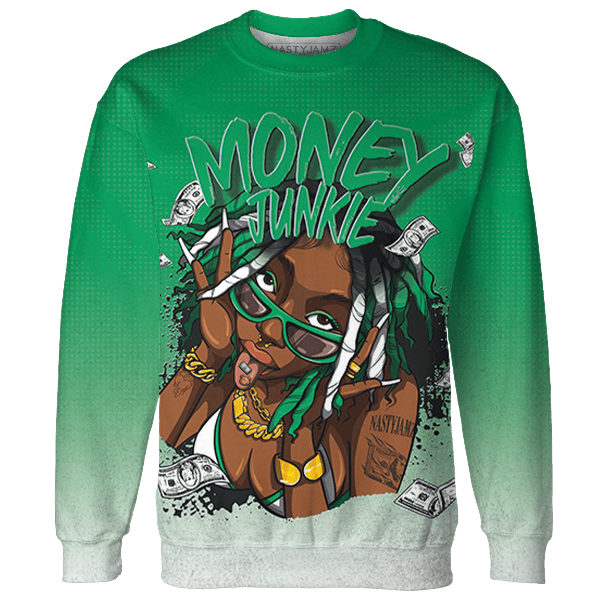 Lucky Green 5s Sweatshirt Match Money Junkie 3D All-Over Print - NastyJamz