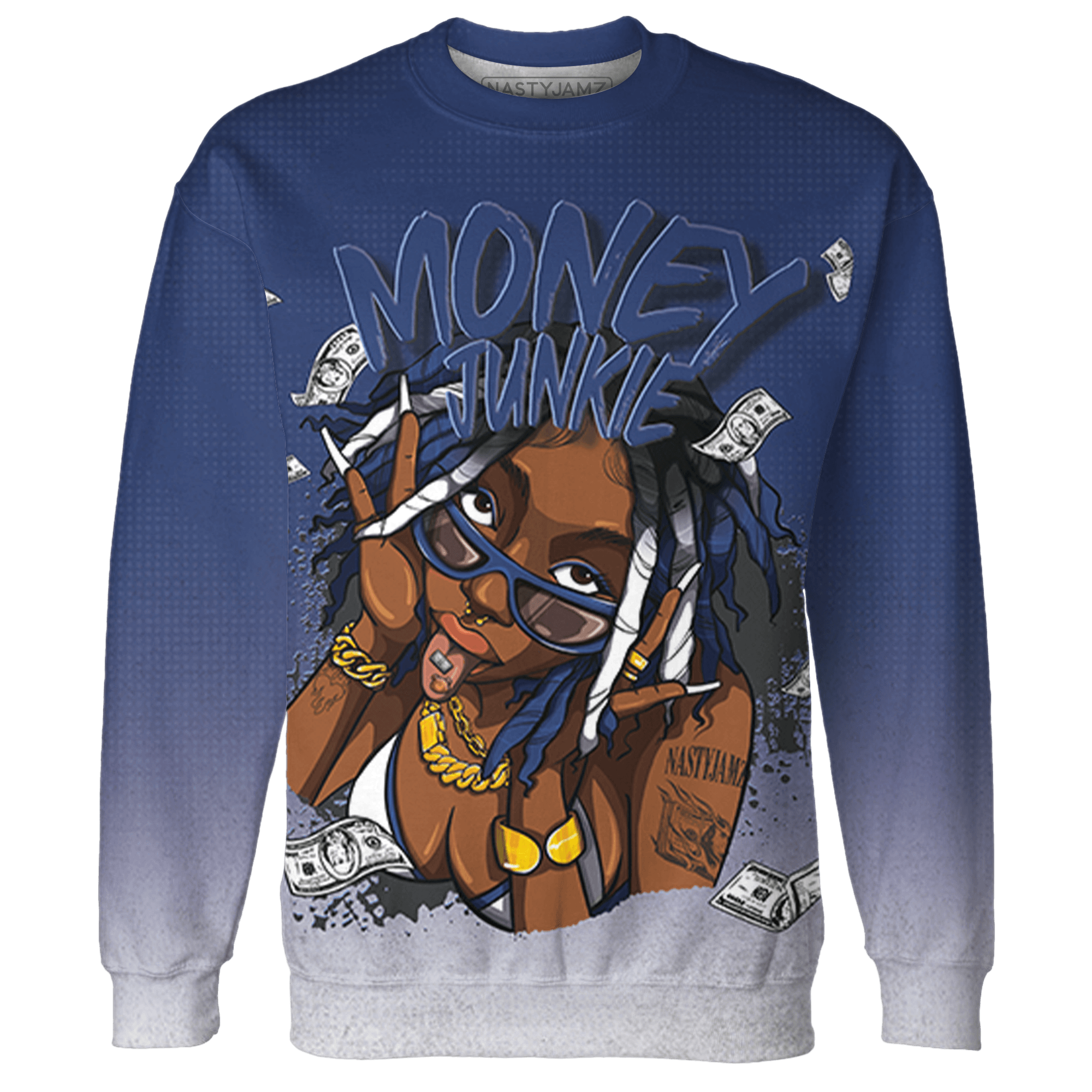 Midnight Navy 5s Sweatshirt Match Money Junkie 3D All-Over Print - NastyJamz