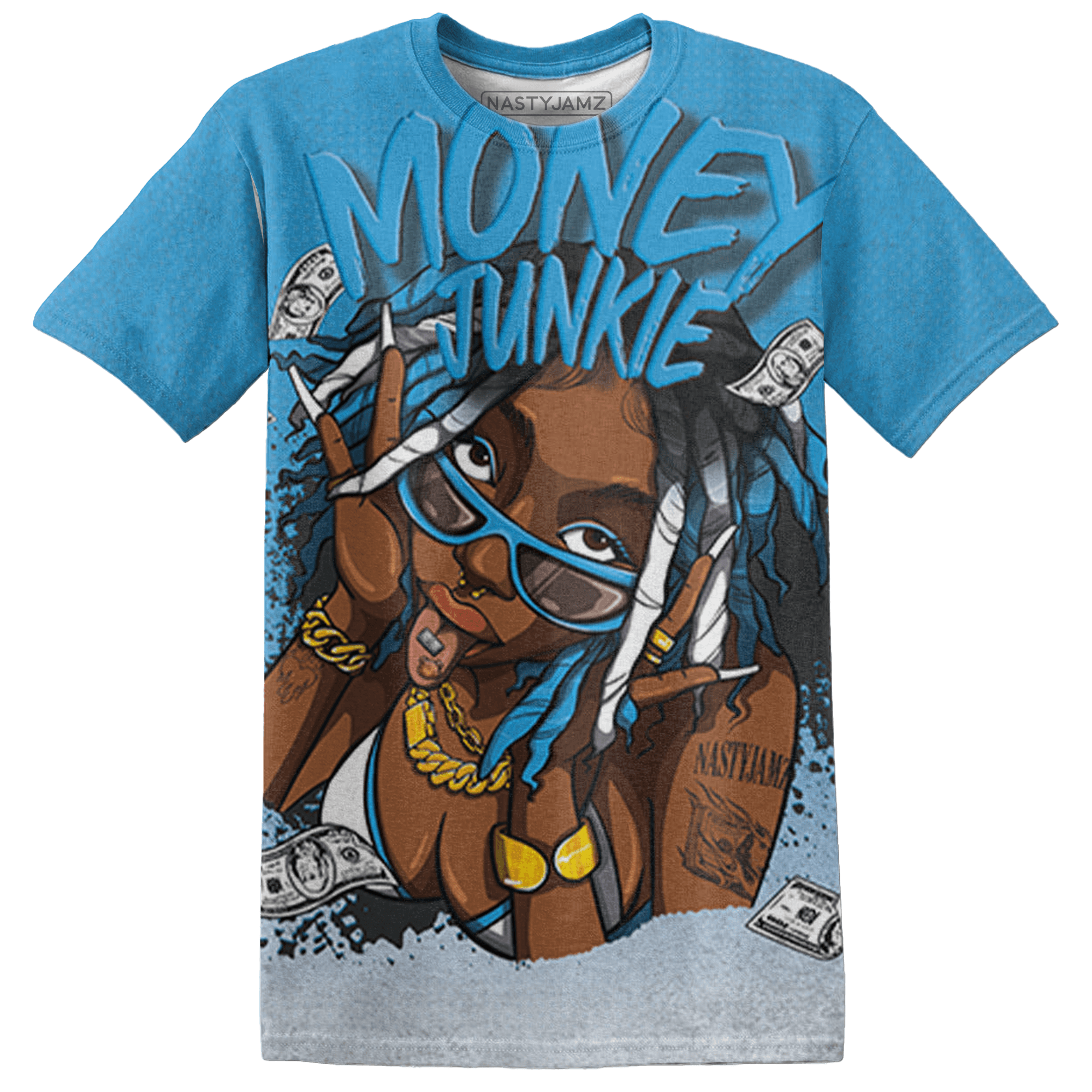 Powder Blue 9s T Shirt Match Money Junkie 3D All-Over Print - NastyJamz