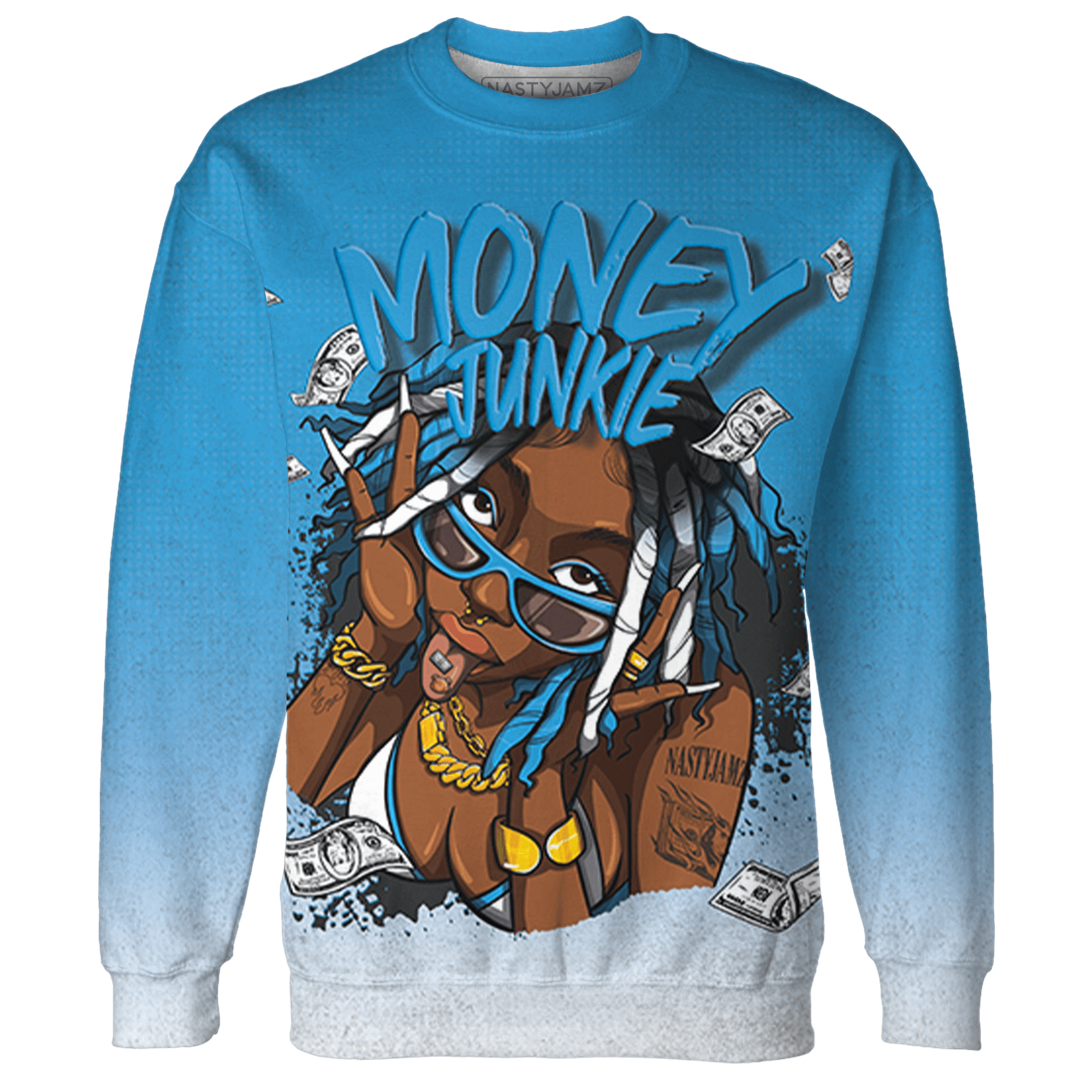 Powder Blue 9s Sweatshirt Match Money Junkie 3D All-Over Print - NastyJamz