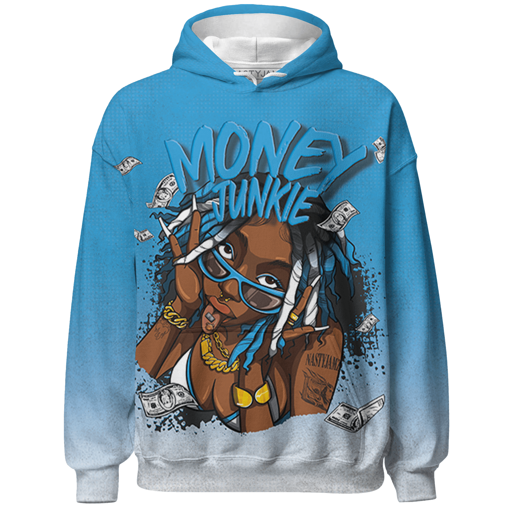 Powder Blue 9s Hoodie Match Money Junkie 3D All-Over Print - NastyJamz
