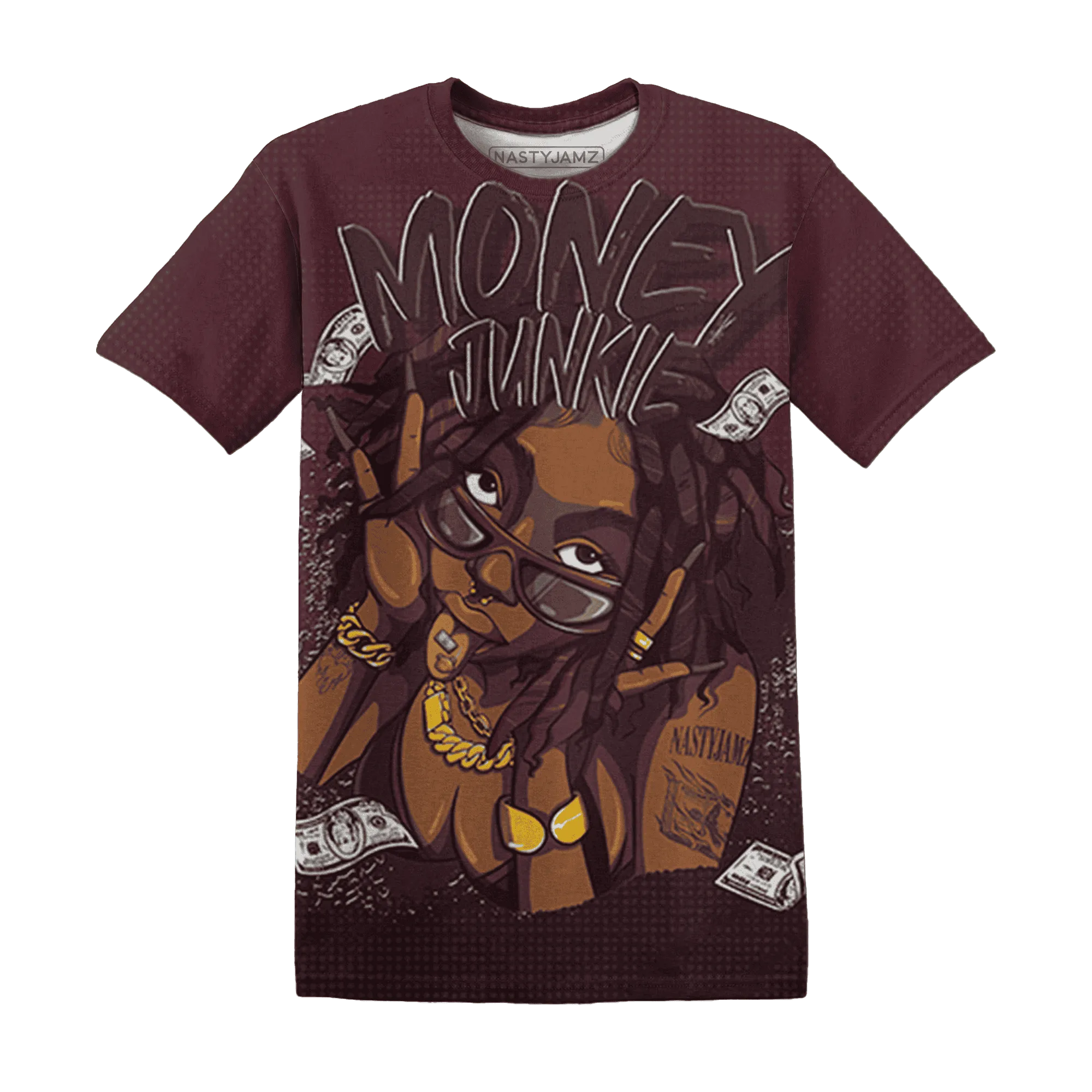 VaporMax-Night-Maron-Burgundy-T-Shirt-Match-Money-Junkie-3D