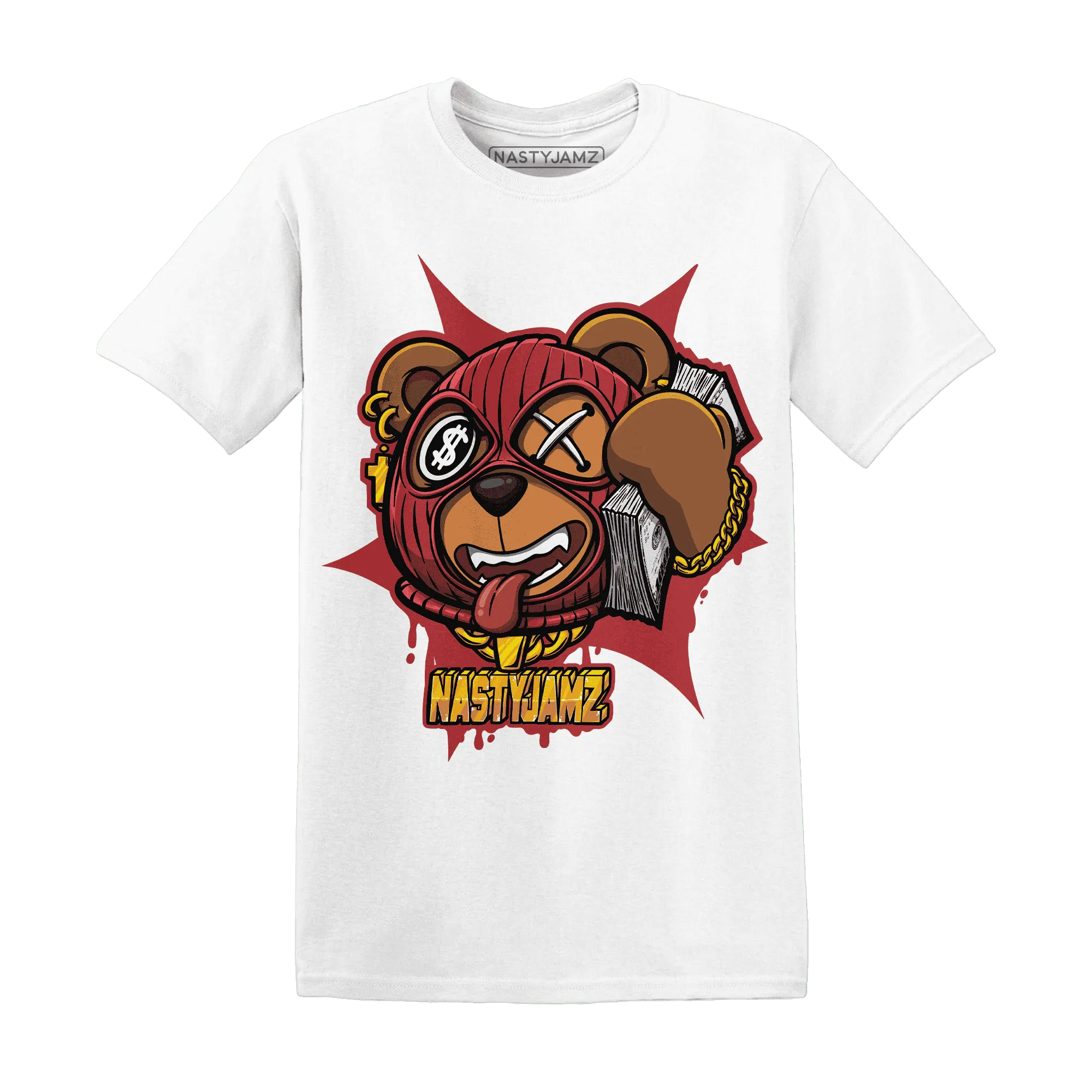 Black-Toe-Reimagined-Red-White-1s-NastyJamz-T-Shirt-Match-Money-Motive-BER