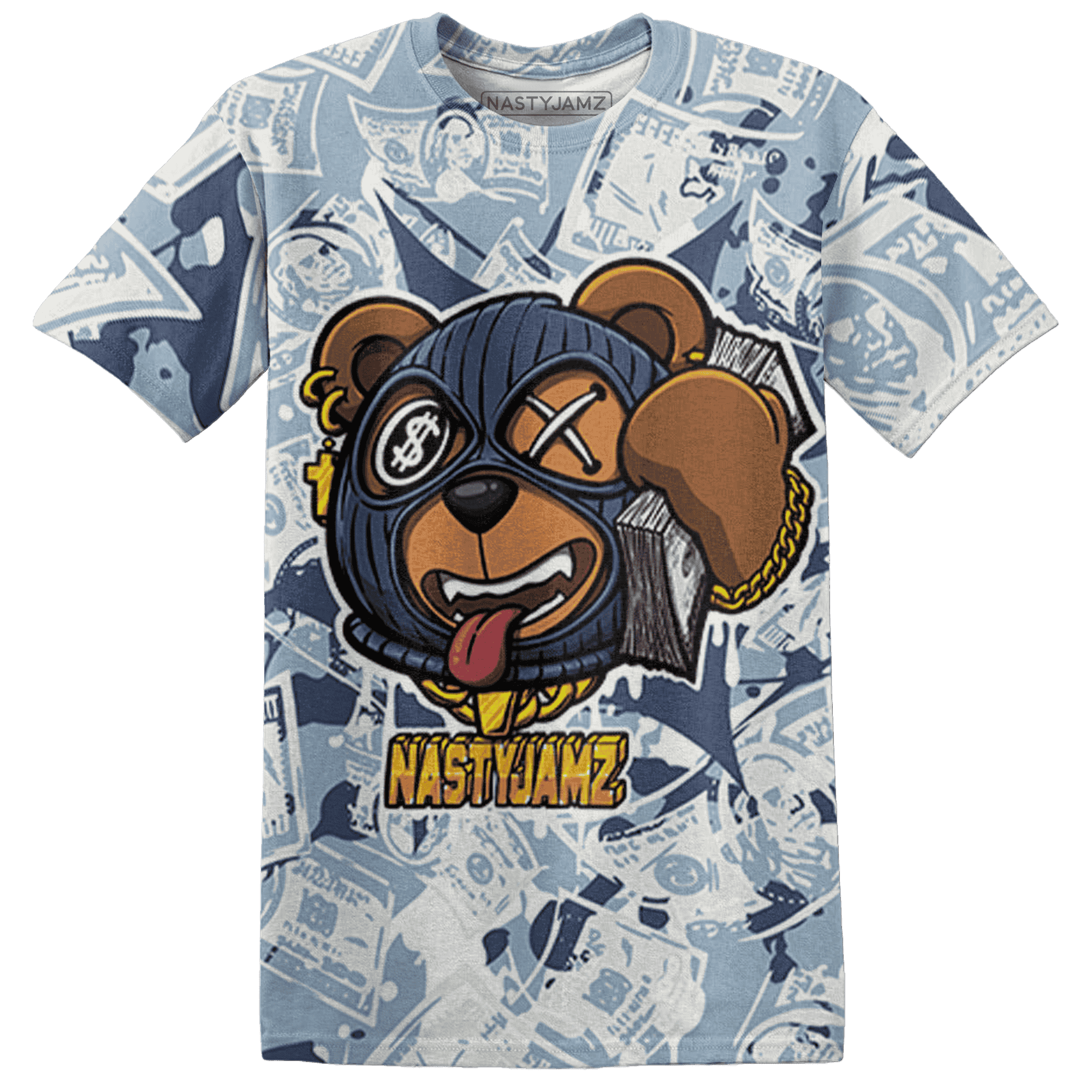 Mid Diffused Blue Grey 1s T Shirt Match Money Motive BER 3D All-Over Print - NastyJamz