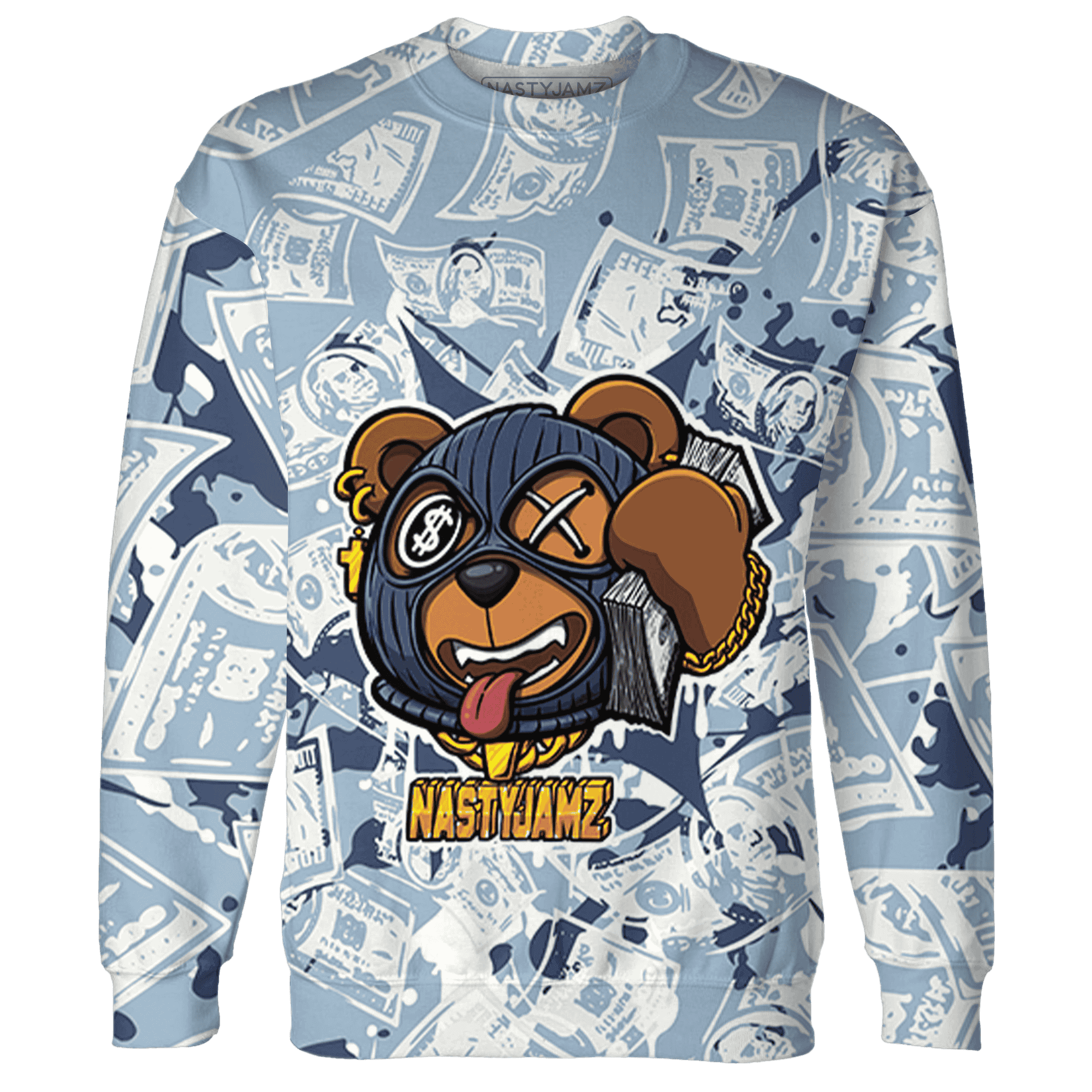 Mid Diffused Blue Grey 1s Sweatshirt Match Money Motive BER 3D All-Over Print - NastyJamz