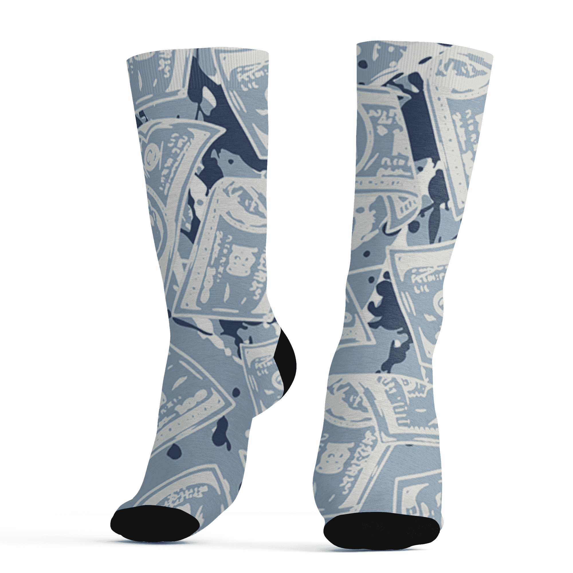 Mid Diffused Blue Grey 1s Socks Match Money Motive BER 3D All-Over Print - NastyJamz