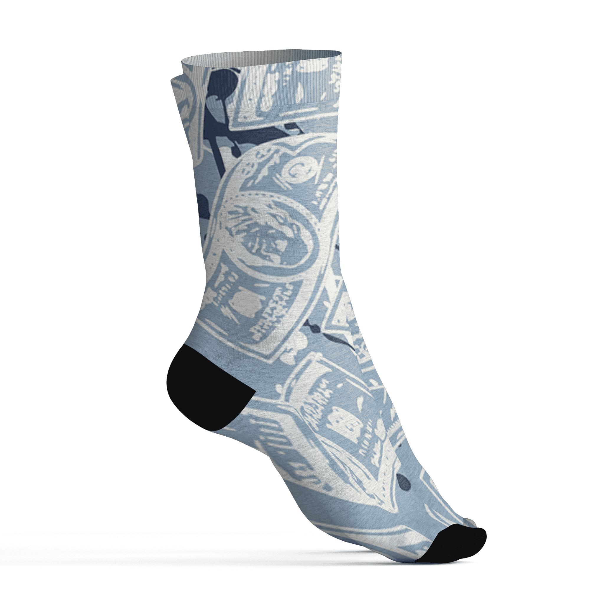 Mid Diffused Blue Grey 1s Socks Match Money Motive BER 3D All-Over Print - NastyJamz