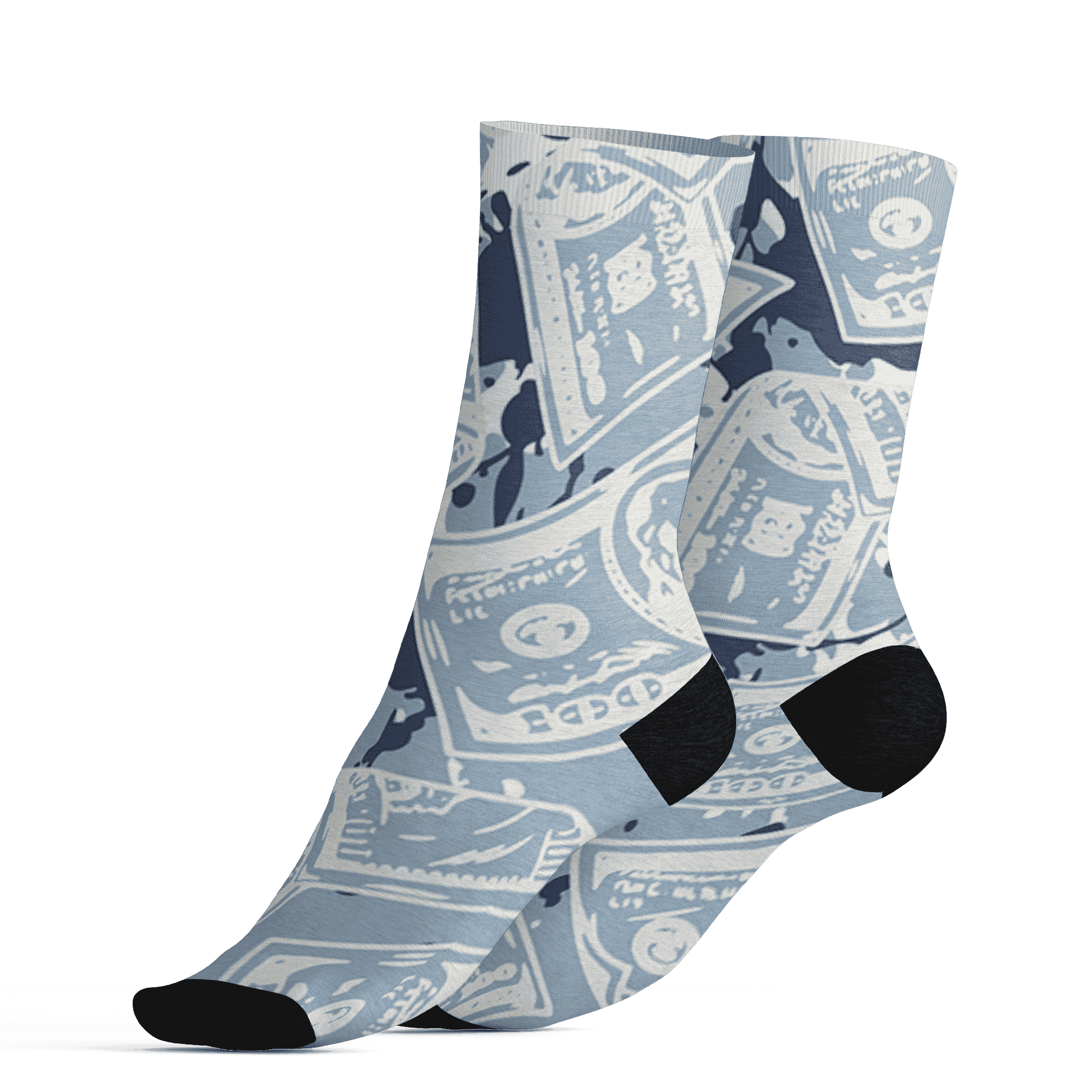 Mid Diffused Blue Grey 1s Socks Match Money Motive BER 3D All-Over Print - NastyJamz