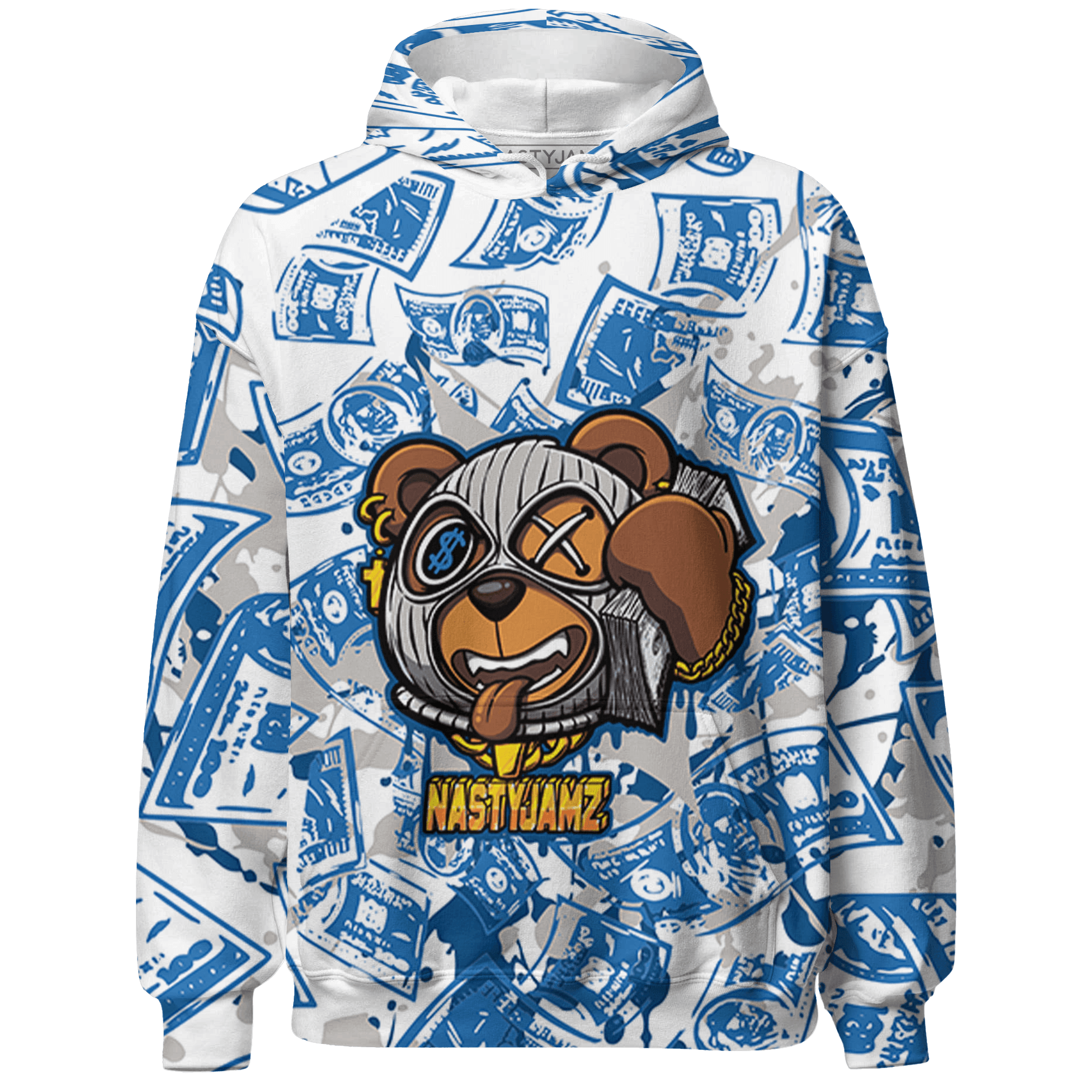 Industrial Blue 4s Hoodie Match Money Motive BER 3D All-Over Print - NastyJamz