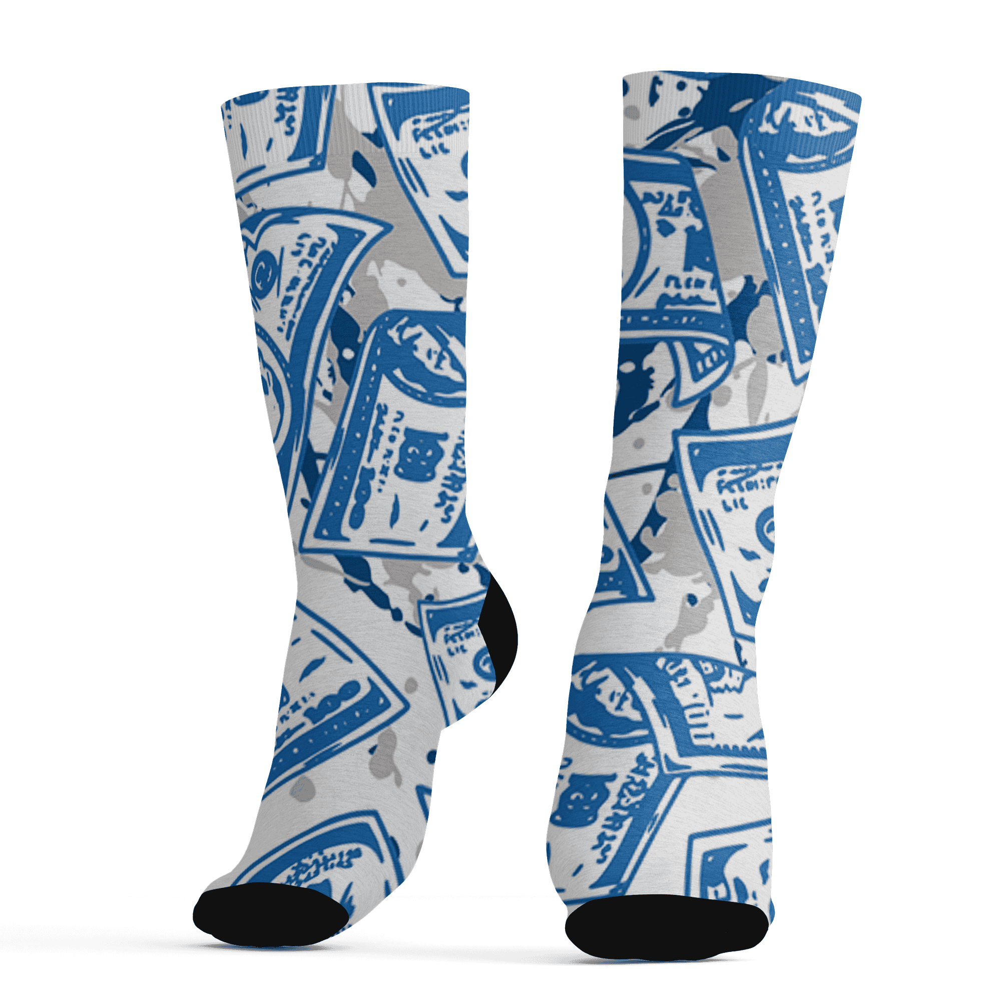 Industrial Blue 4s Socks Match Money Motive BER 3D All-Over Print - NastyJamz
