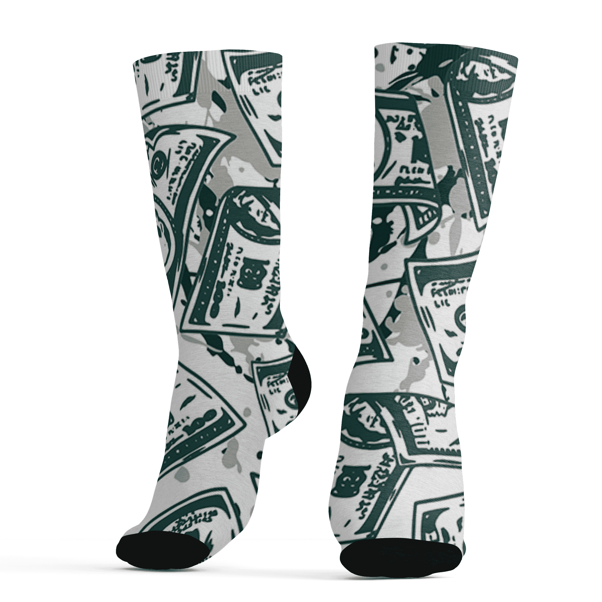 Oxidized Green 4s Socks Match Money Motive BER 3D All-Over Print - NastyJamz