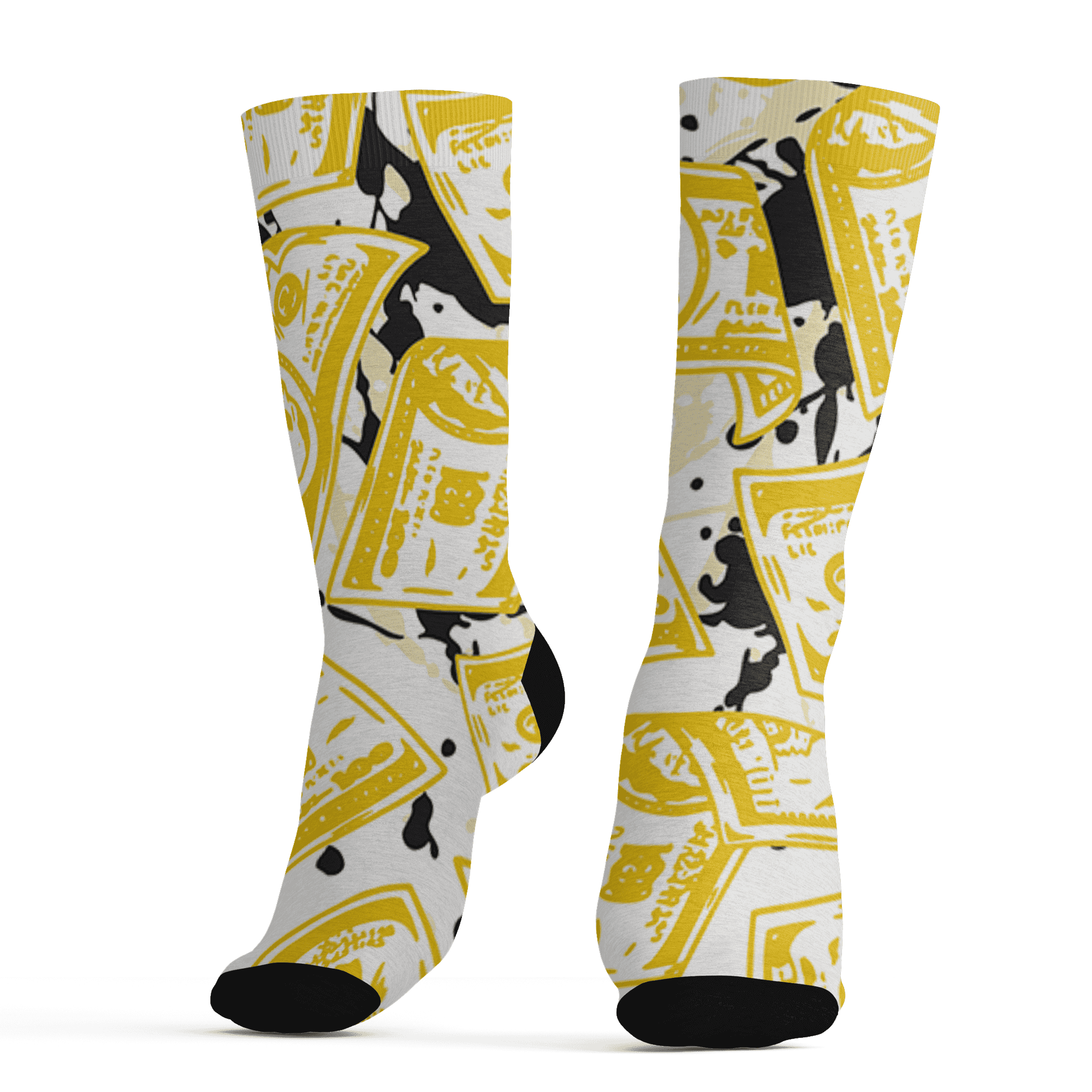 Vivid Sulfur 4s Socks Match Money Motive BER 3D All-Over Print - NastyJamz