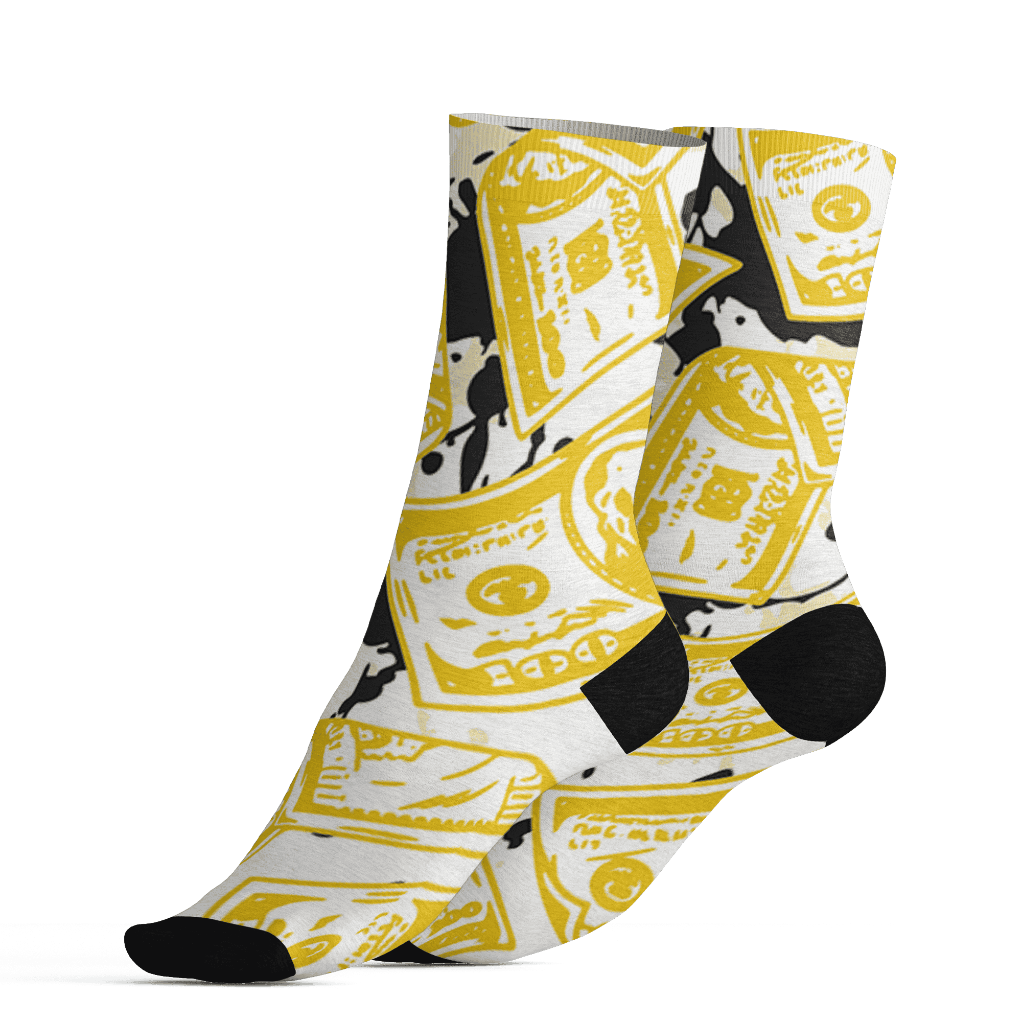 Vivid Sulfur 4s Socks Match Money Motive BER 3D All-Over Print - NastyJamz
