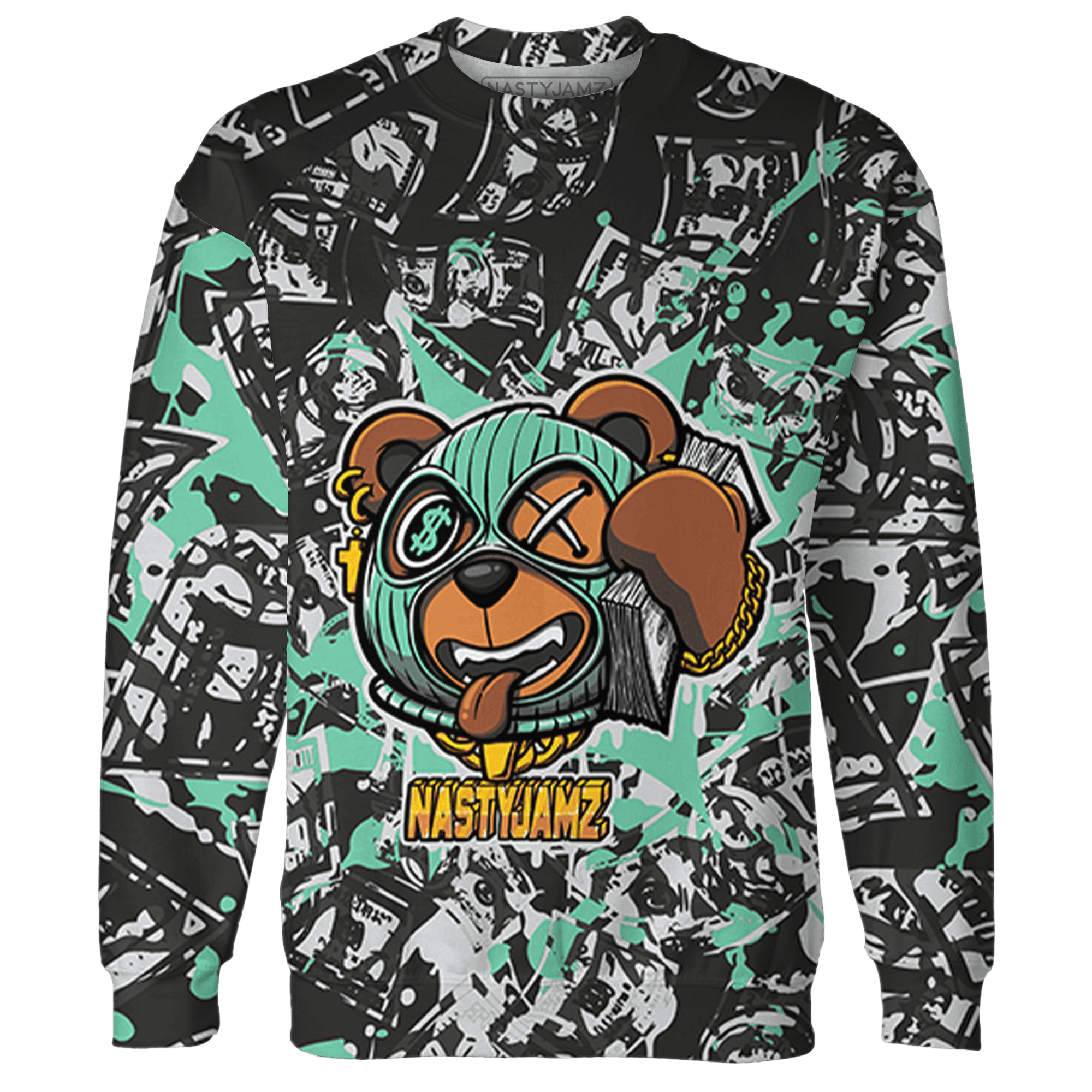 Green Glow 3s Sweatshirt Match Money Motive BER 3D All-Over Print - NastyJamz