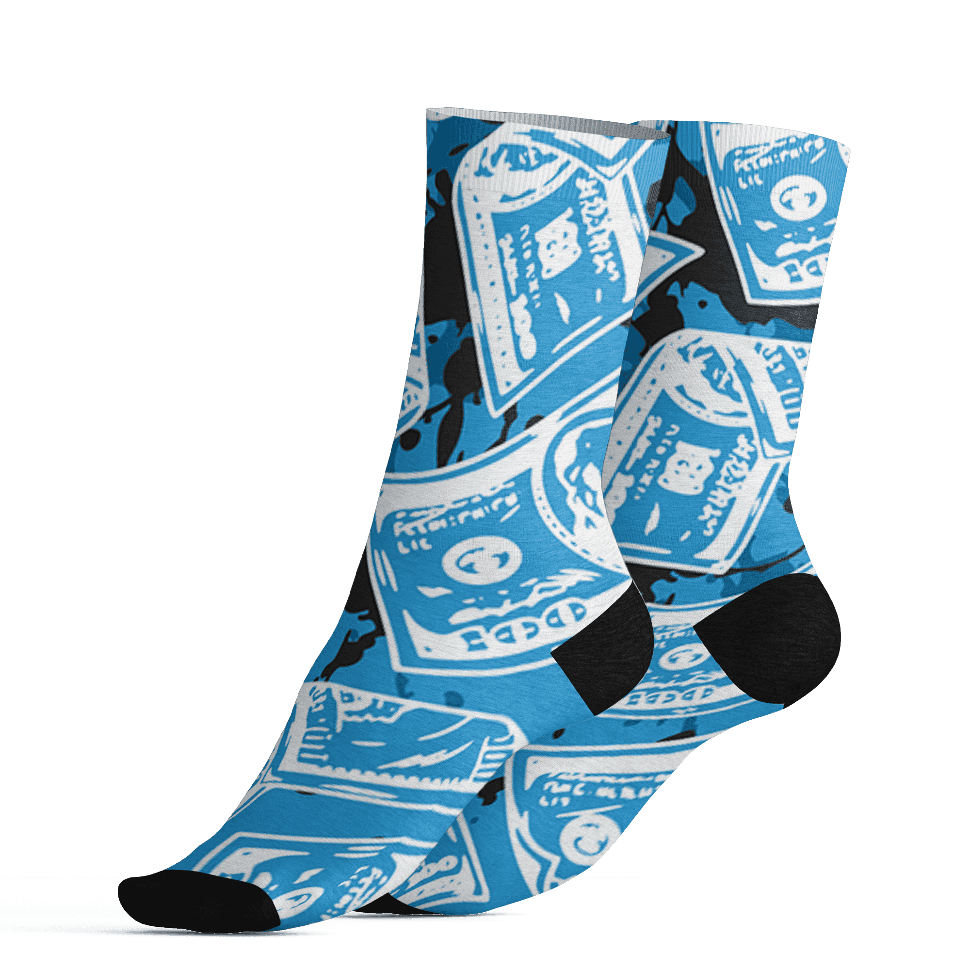 Powder Blue 9s Socks Match Money Motive BER 3D All-Over Print - NastyJamz