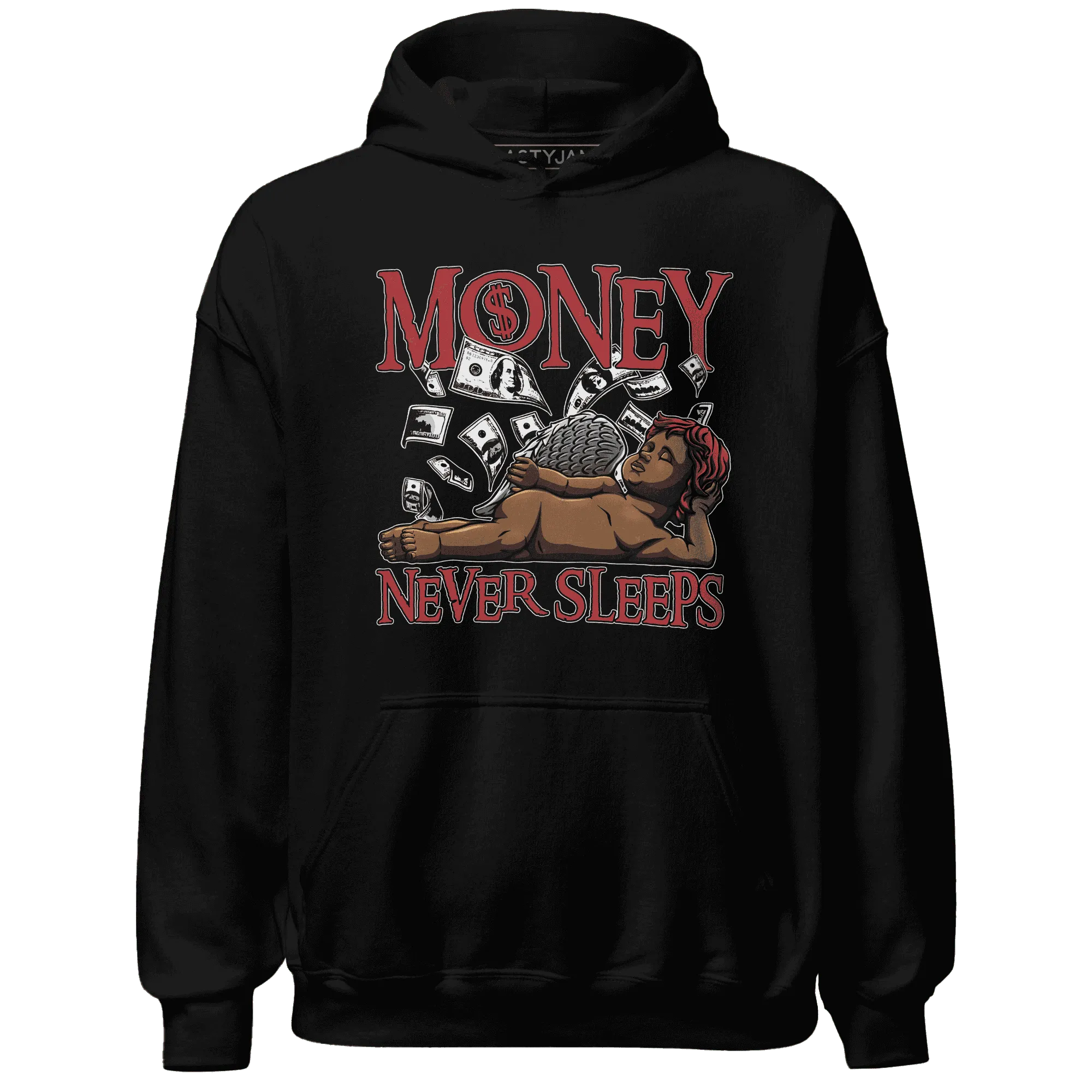 Black-Toe-Reimagined-Red-White-1s-NastyJamz-Hoodie-Match-Money-Never-Sleeps