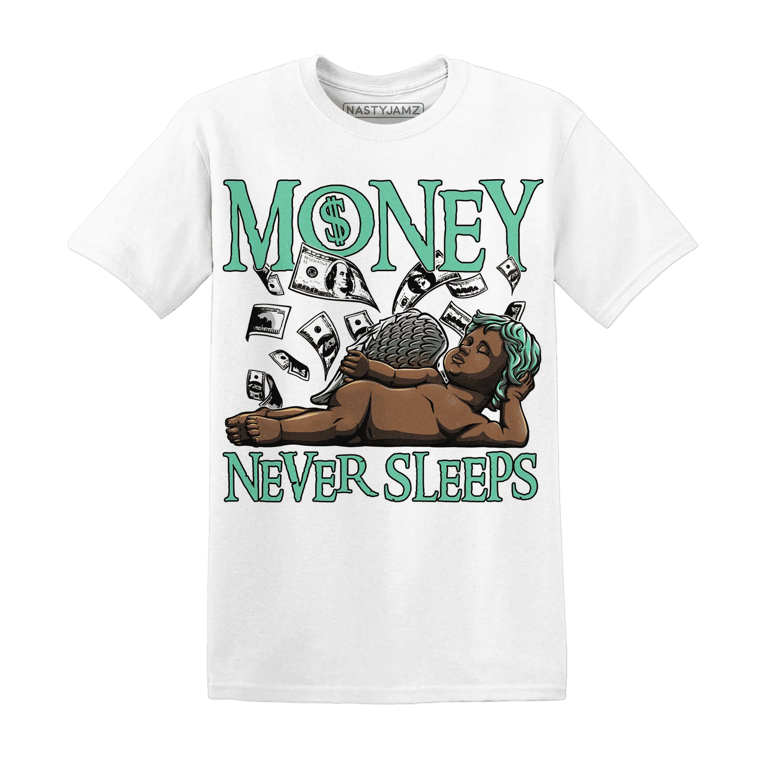High-OG-Green-Glow-1s-T-Shirt-Match-Money-Never-Sleeps