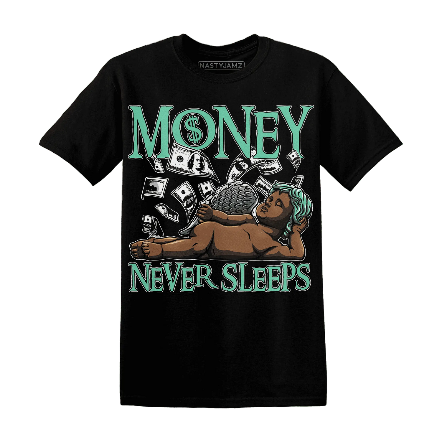 High-OG-Green-Glow-1s-T-Shirt-Match-Money-Never-Sleeps