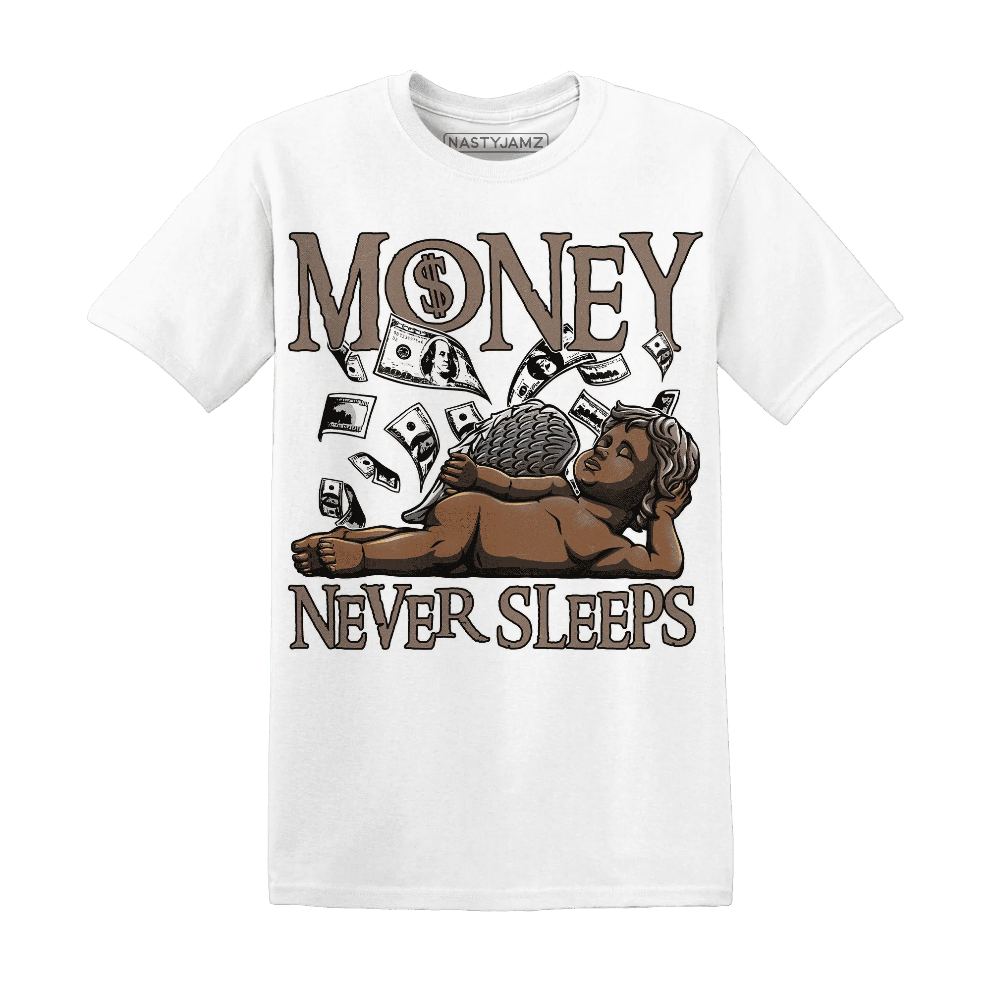 NastyJamz-Low-Mocha-1s-T-Shirt-Match-Money-Never-Sleeps