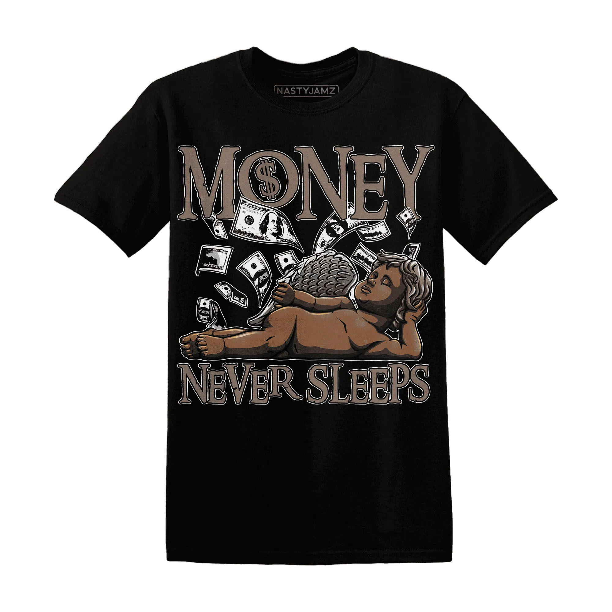 NastyJamz-Low-Mocha-1s-T-Shirt-Match-Money-Never-Sleeps