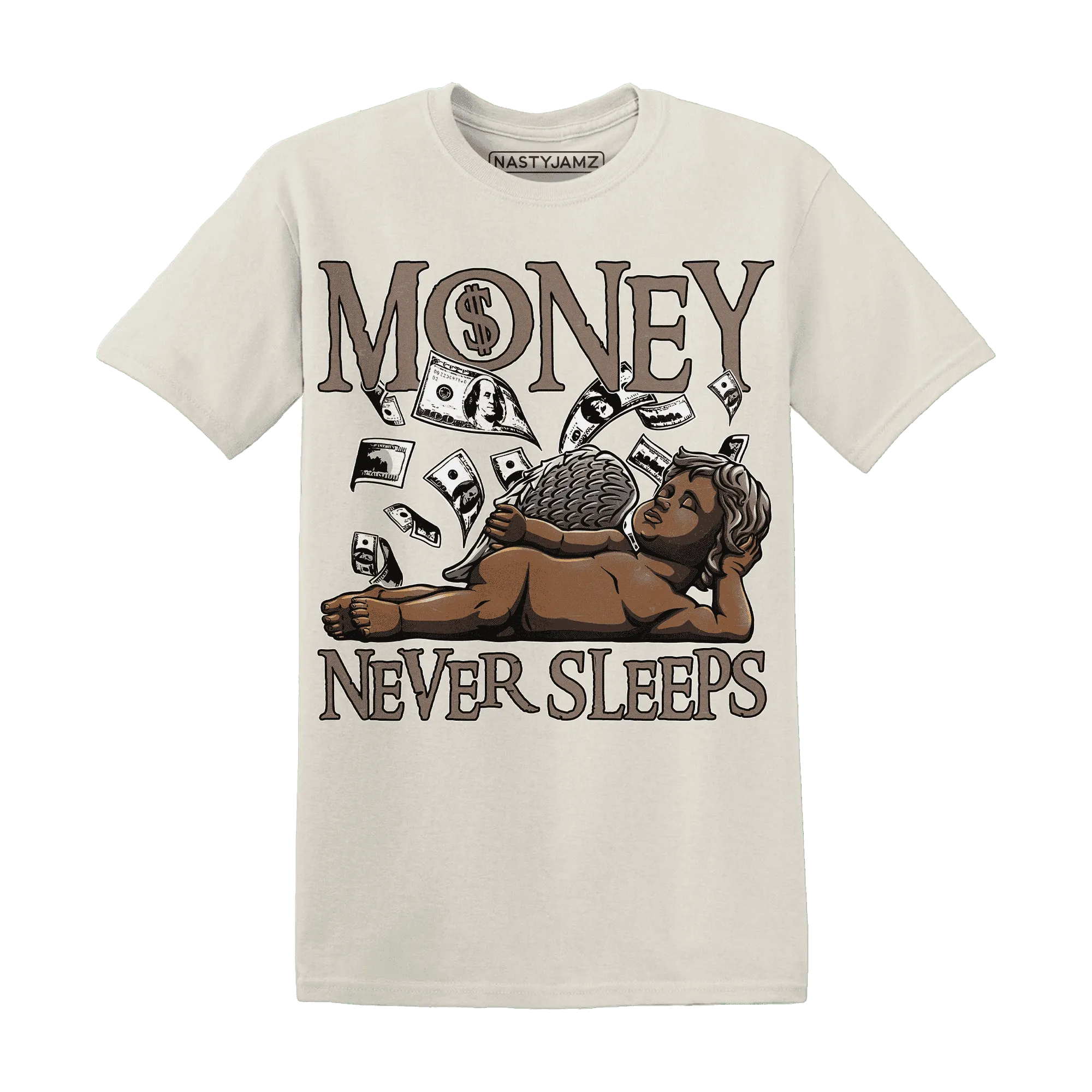 NastyJamz-Low-Mocha-1s-T-Shirt-Match-Money-Never-Sleeps