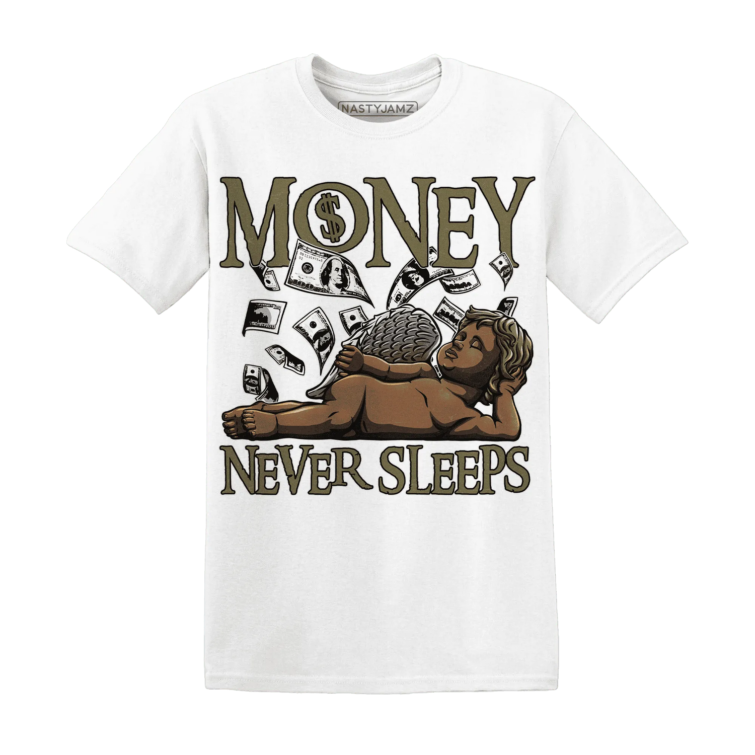 NastyJamz-Medium-Olive-1s-T-Shirt-Match-Money-Never-Sleeps