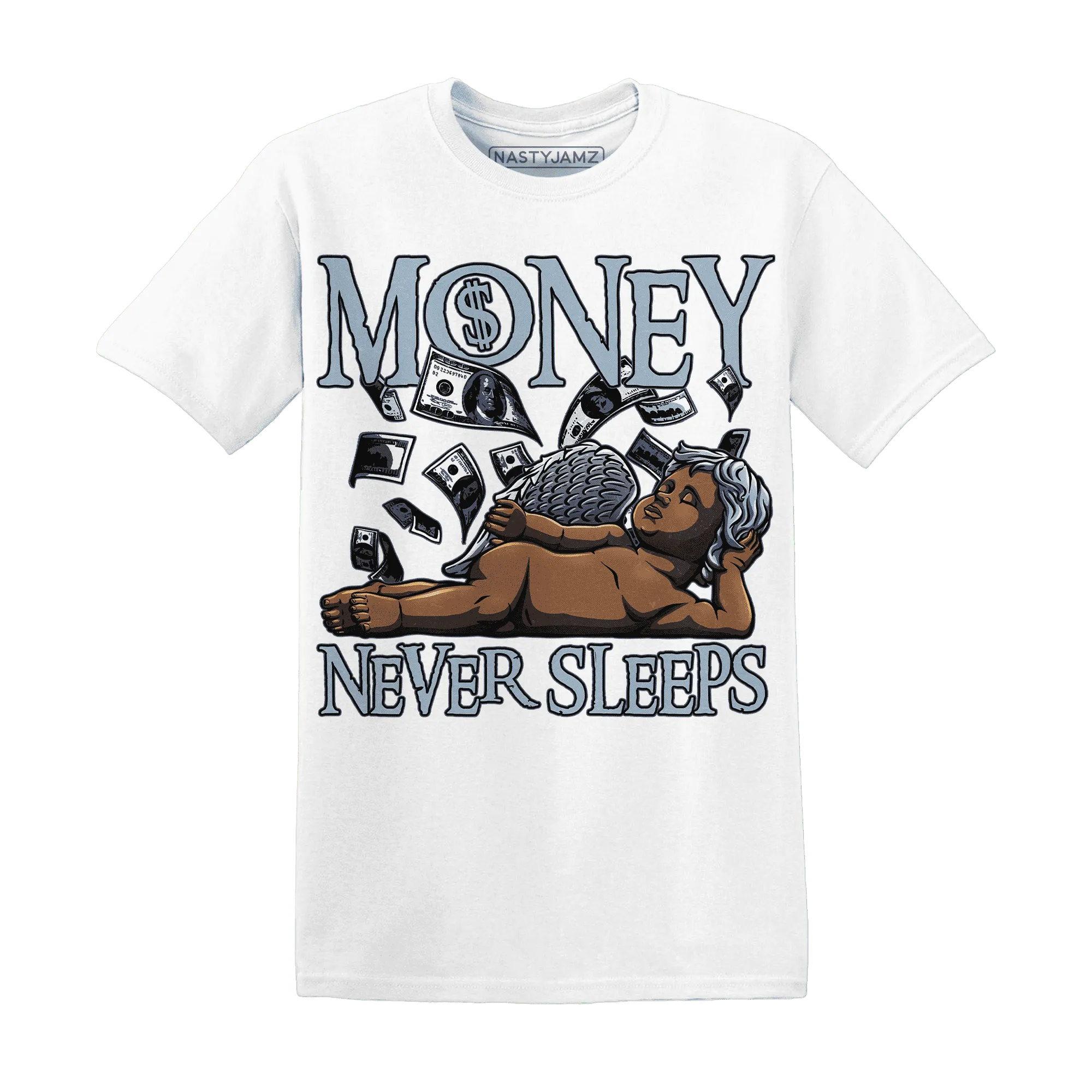 Mid-Diffused-Blue-Grey-1s-T-Shirt-Match-Money-Never-Sleeps