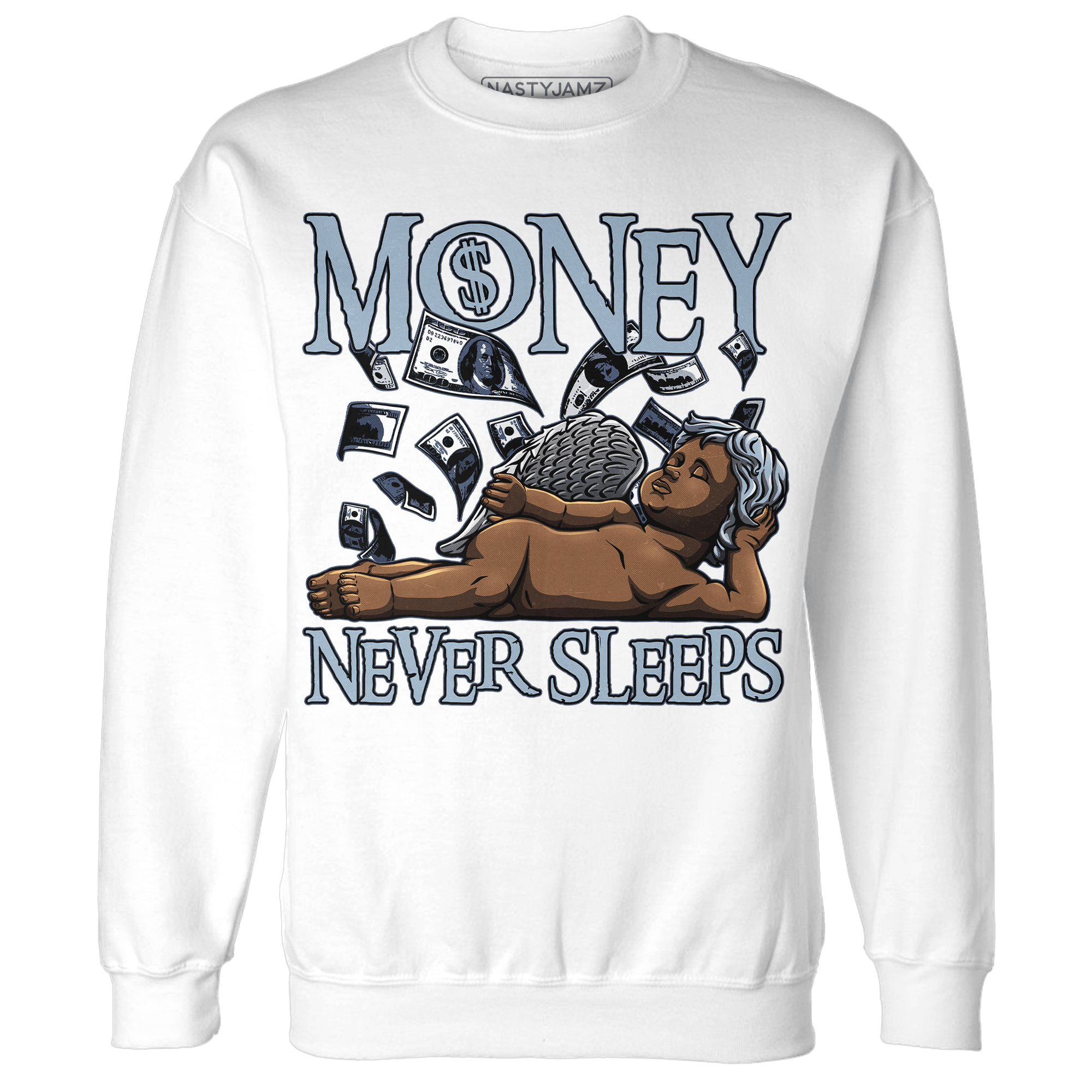 Mid Diffused Blue Grey 1s Sweatshirt Match Money Never Sleeps - NastyJamz