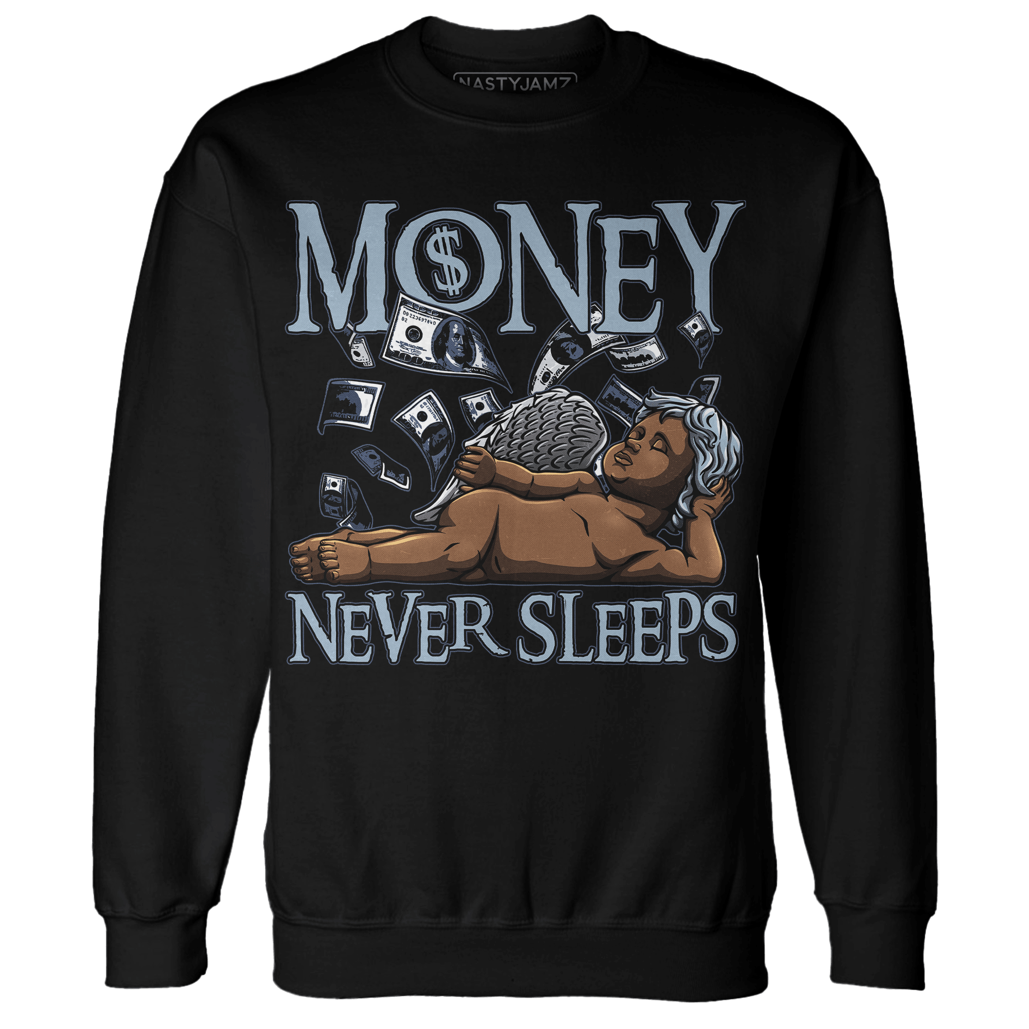 Mid Diffused Blue Grey 1s Sweatshirt Match Money Never Sleeps - NastyJamz