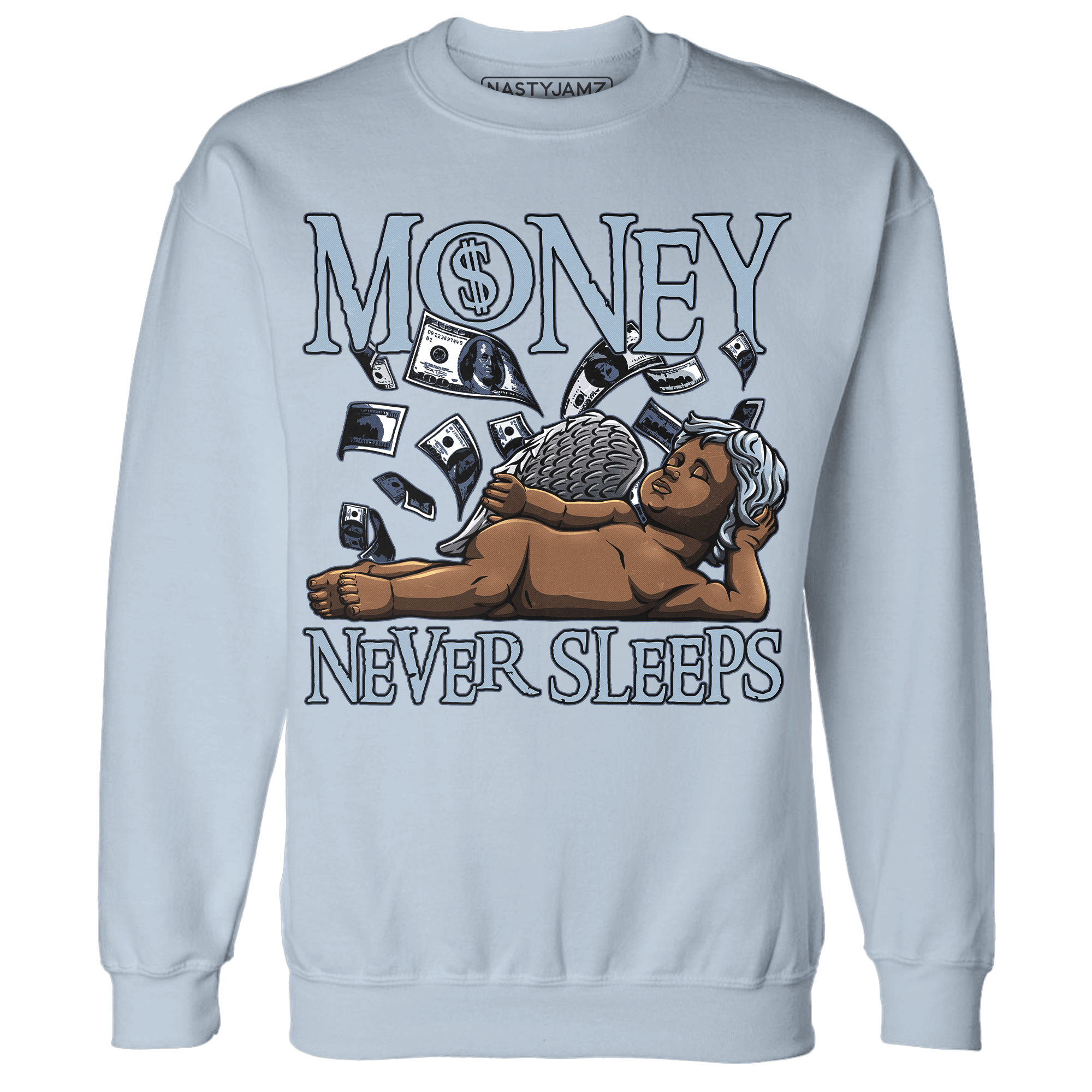 Mid Diffused Blue Grey 1s Sweatshirt Match Money Never Sleeps - NastyJamz