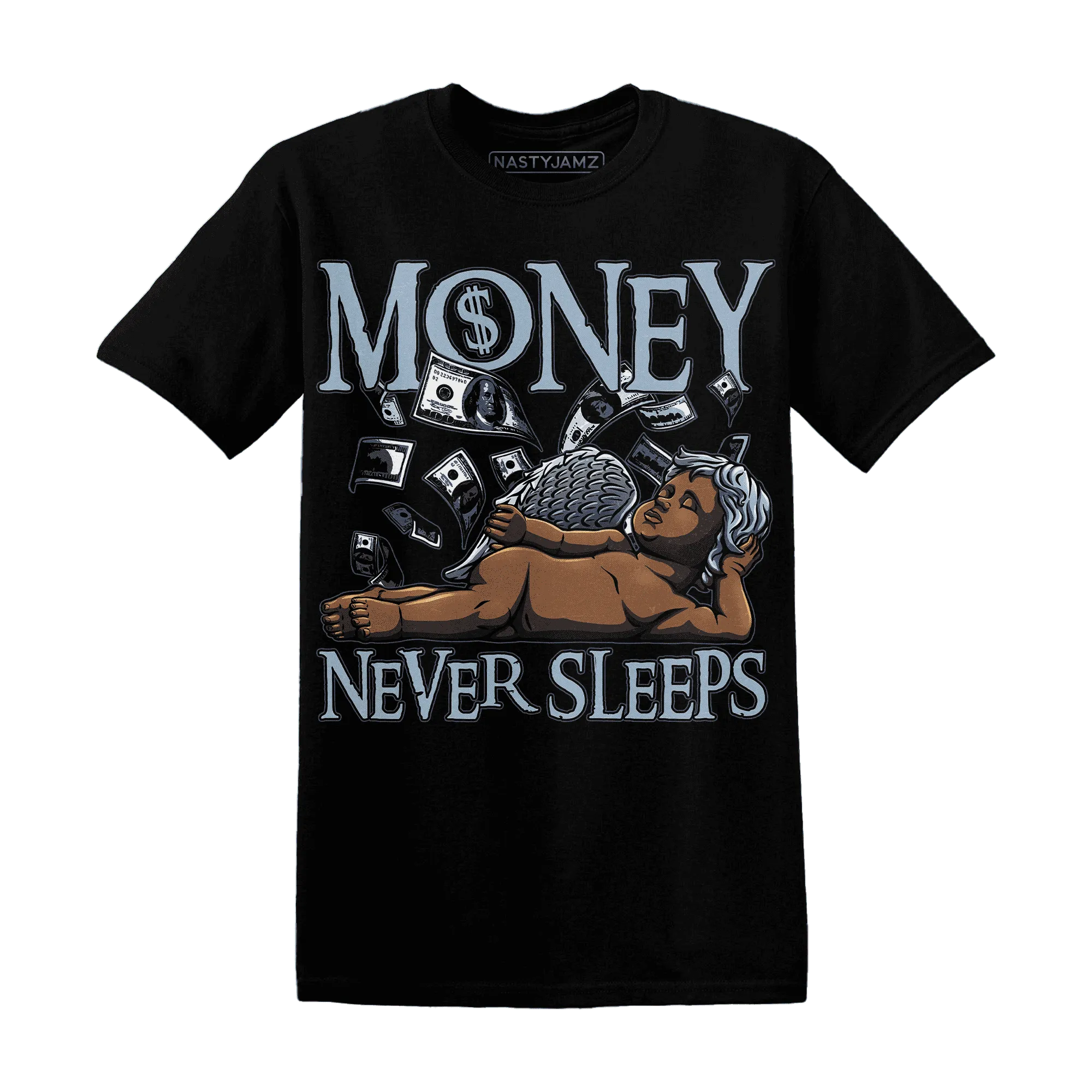 Mid-Diffused-Blue-Grey-1s-T-Shirt-Match-Money-Never-Sleeps