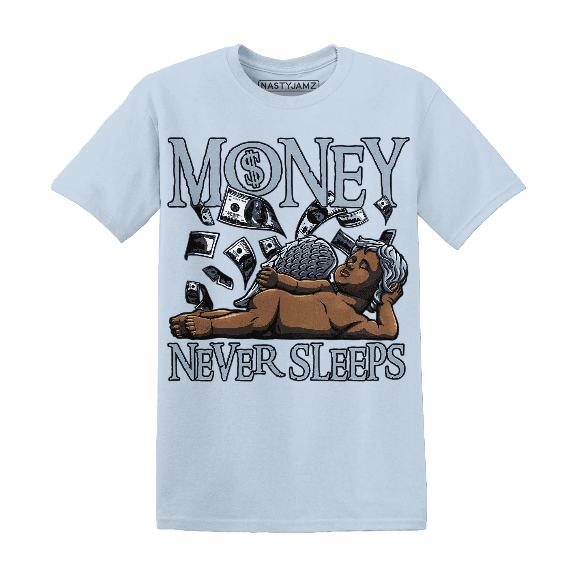 Mid-Diffused-Blue-Grey-1s-T-Shirt-Match-Money-Never-Sleeps