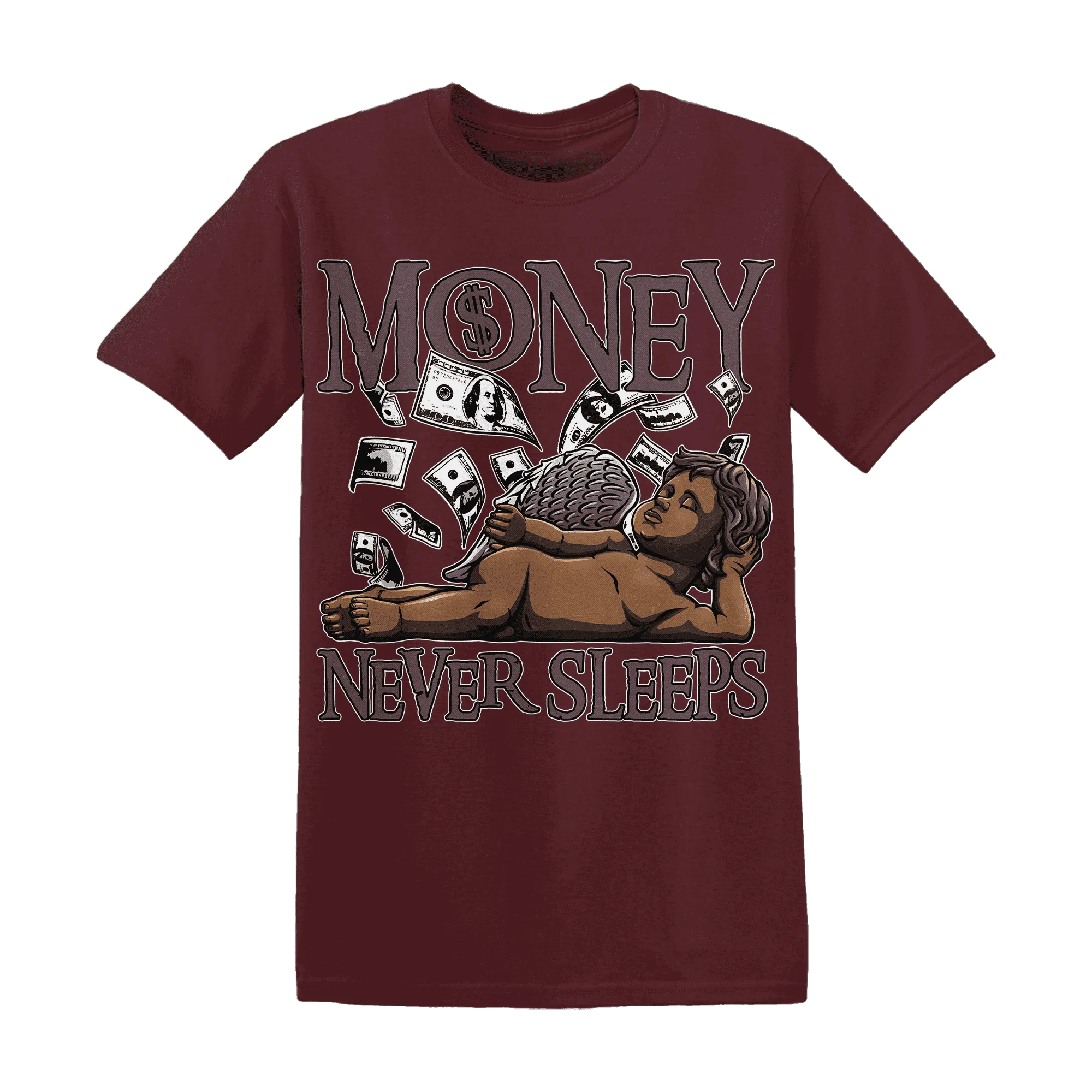 NastyJamz-Burgundy-Crush-3s-T-Shirt-Match-Money-Never-Sleeps