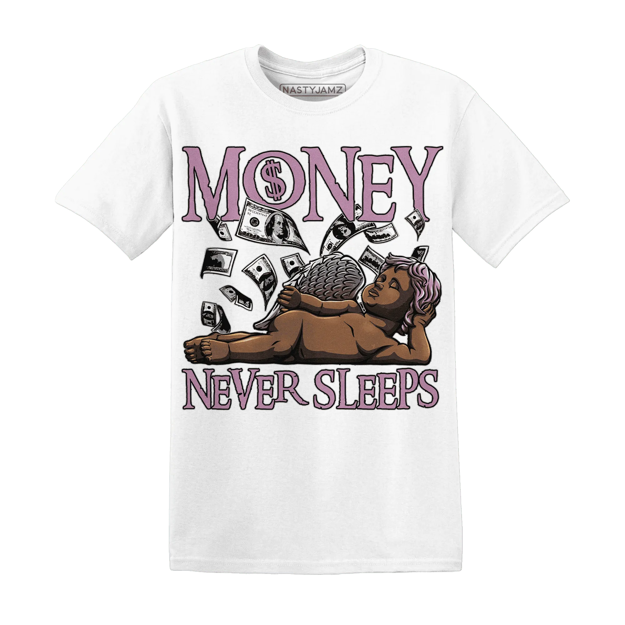 Orchid-Neutral-Grey-Black-White-4s-NastyJamz-T-Shirt-Match-Money-Never-Sleeps