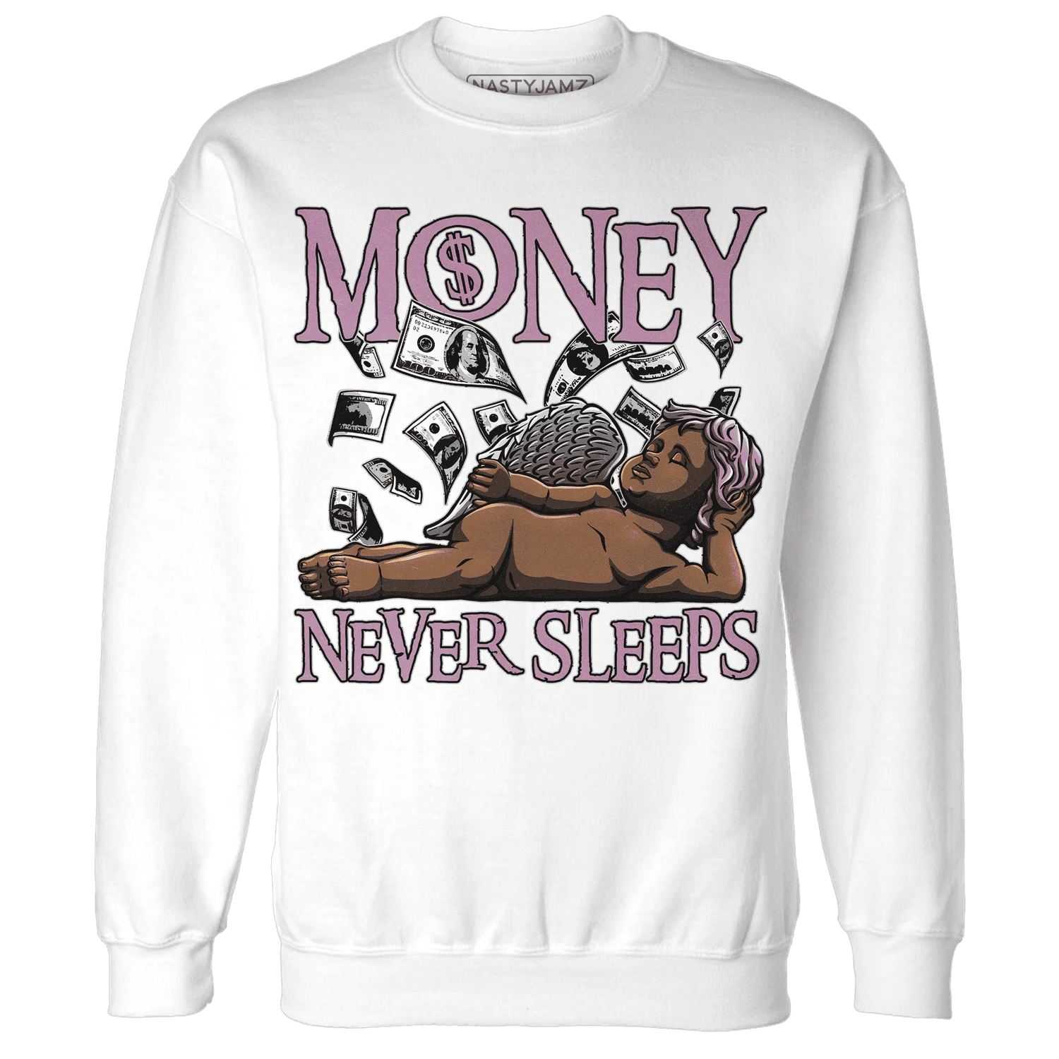 Orchid-Neutral-Grey-Black-White-4s-NastyJamz-Sweatshirt-Match-Money-Never-Sleeps
