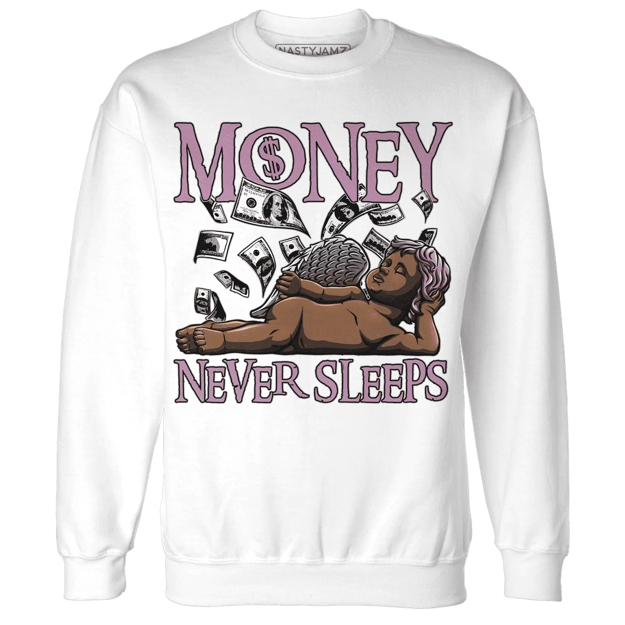 Orchid-Neutral-Grey-Black-White-4s-NastyJamz-Sweatshirt-Match-Money-Never-Sleeps