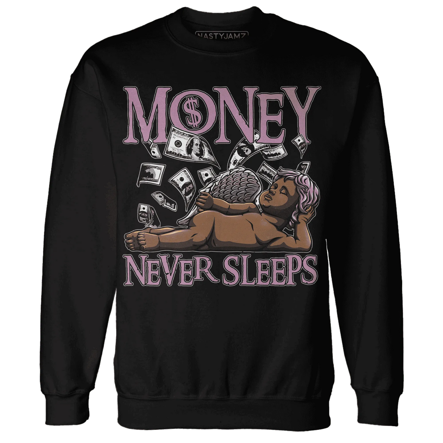 Orchid-Neutral-Grey-Black-White-4s-NastyJamz-Sweatshirt-Match-Money-Never-Sleeps