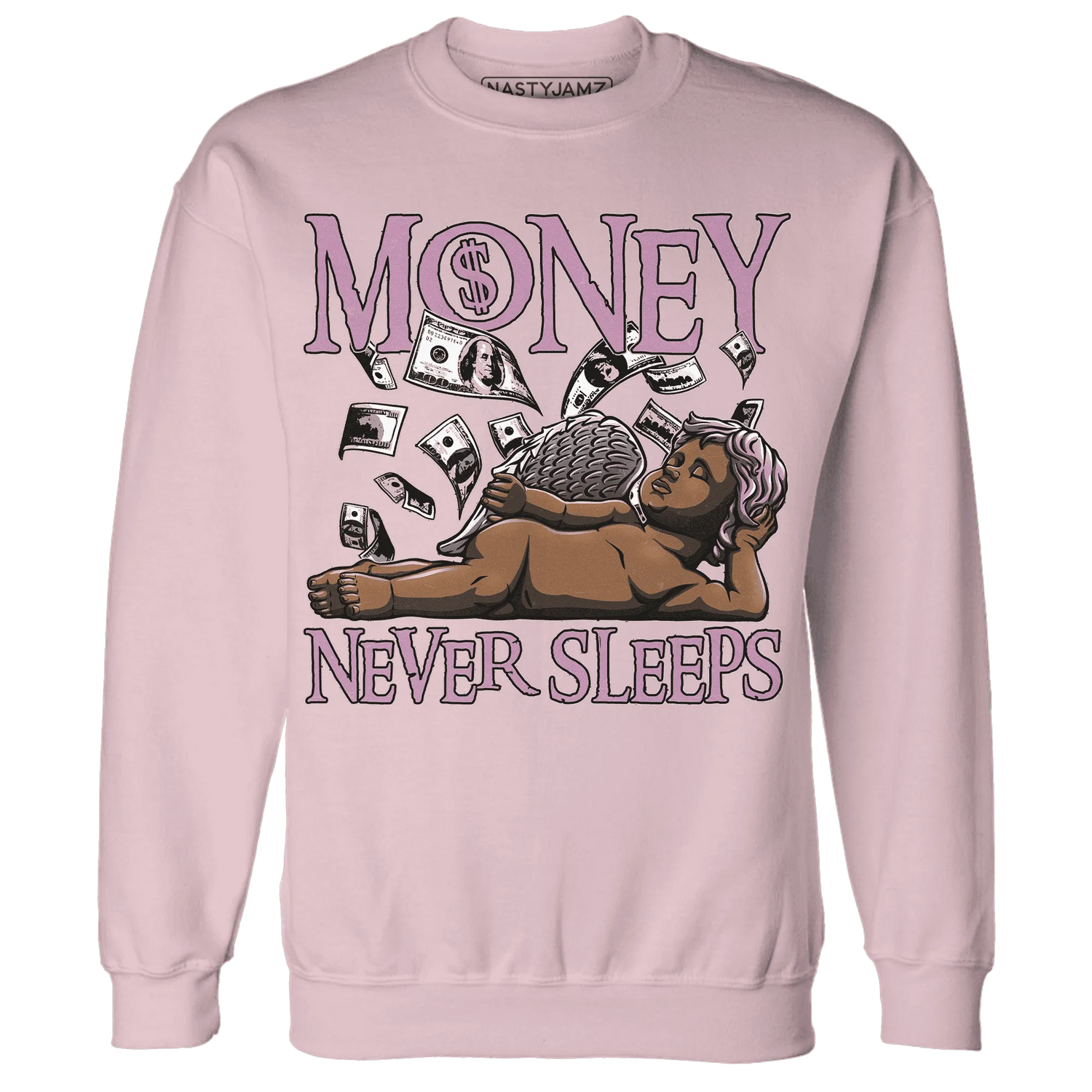 Orchid-Neutral-Grey-Black-White-4s-NastyJamz-Sweatshirt-Match-Money-Never-Sleeps