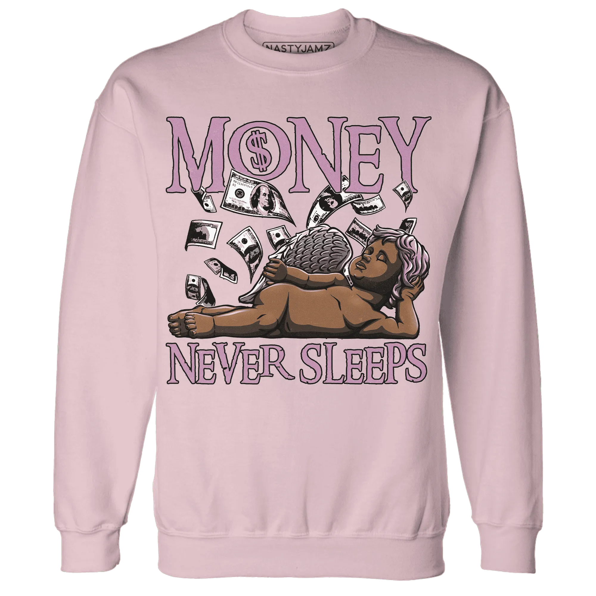 Orchid-Neutral-Grey-Black-White-4s-NastyJamz-Sweatshirt-Match-Money-Never-Sleeps